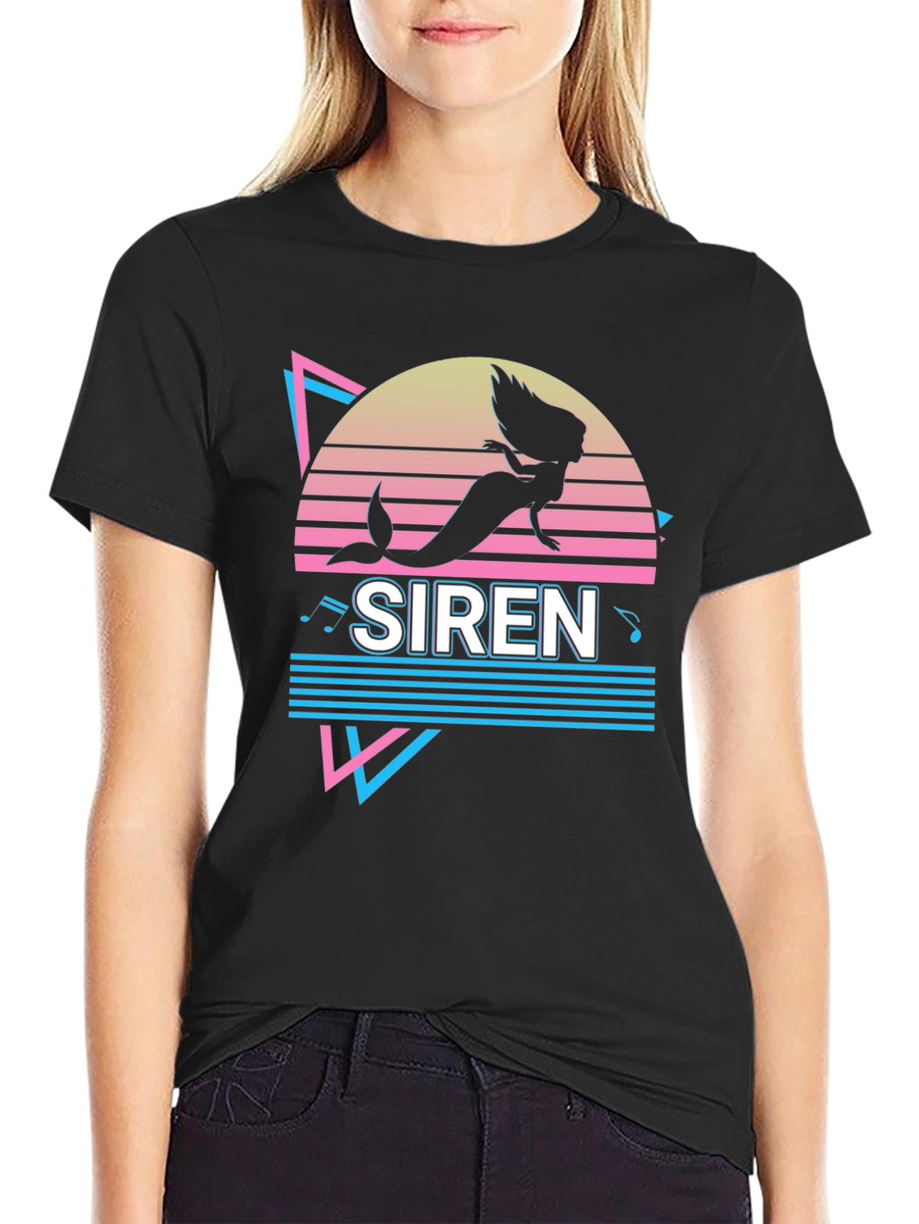 Retro Siren Graphic Tee - Black Cotton T-Shirt