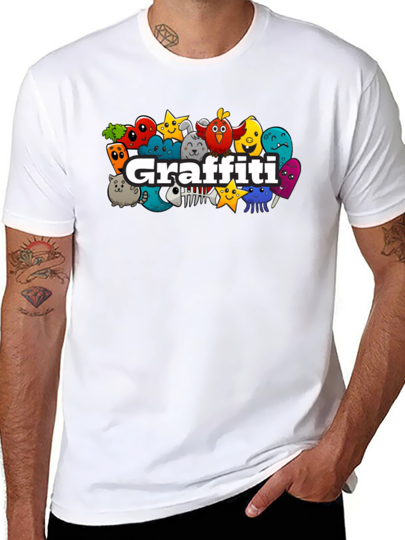 Graffiti Cartoon Graphic Black T-Shirt