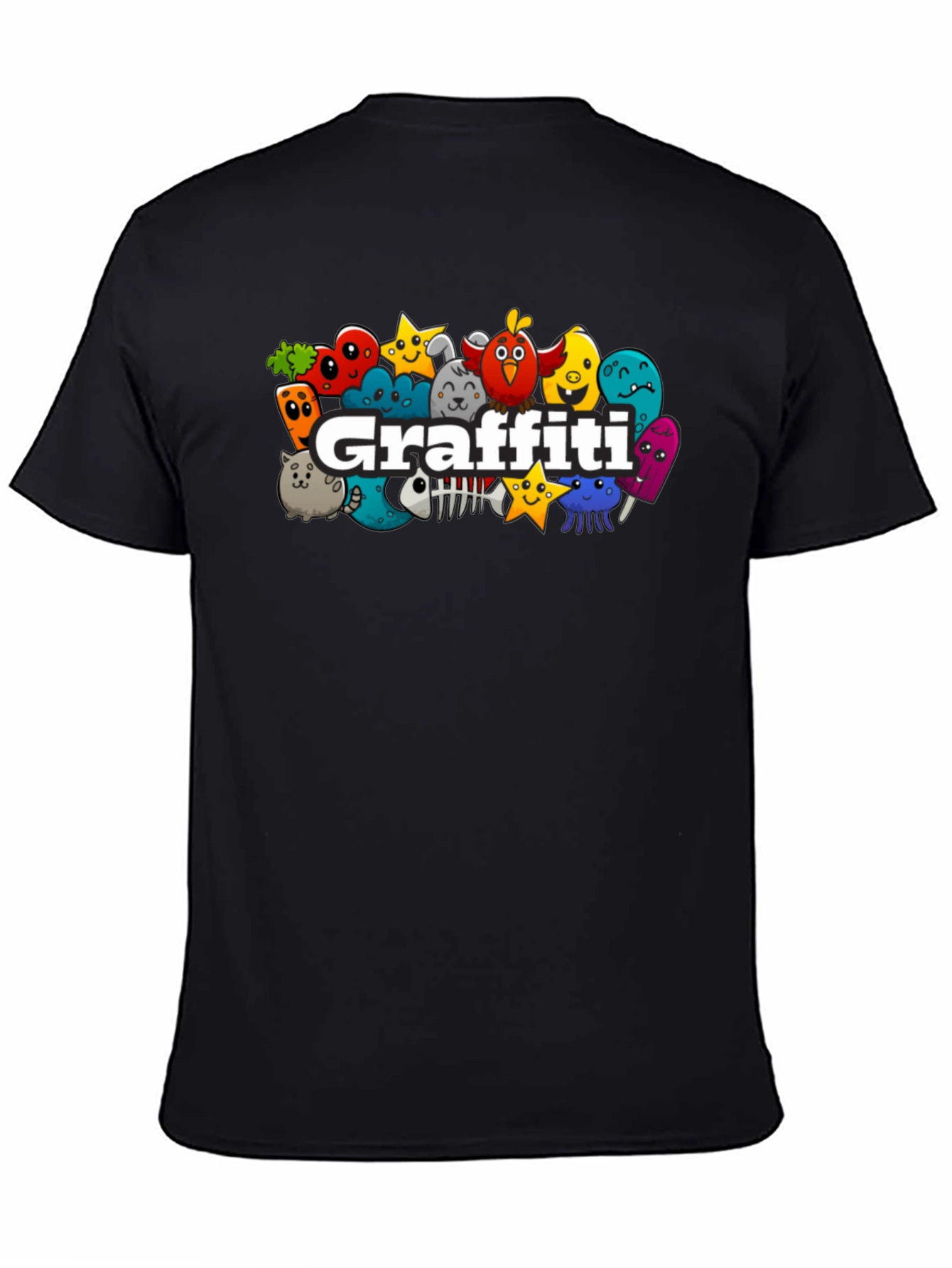 Graffiti Cartoon Graphic Black T-Shirt