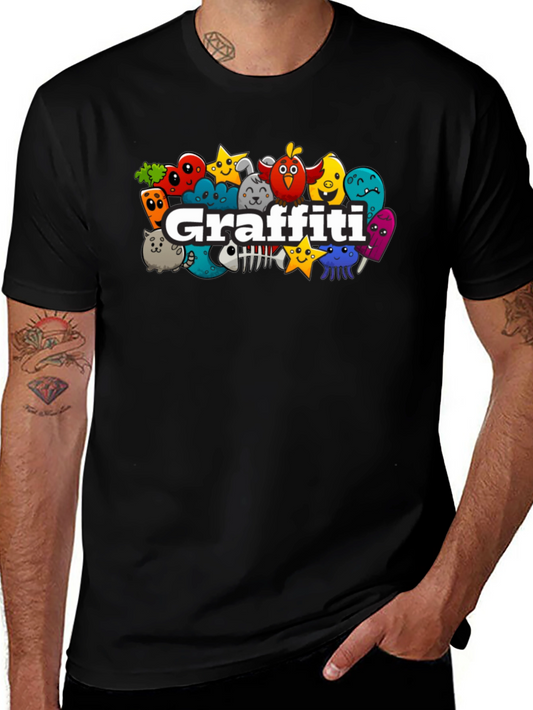 Graffiti Cartoon Graphic Black T-Shirt