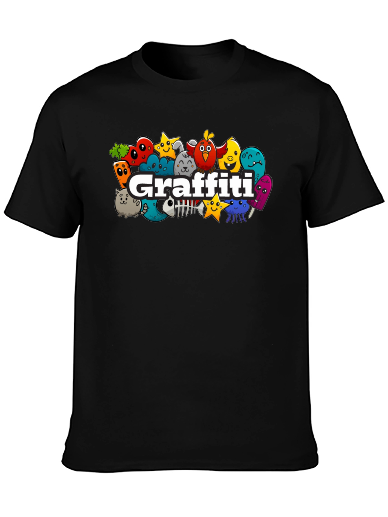 Graffiti Cartoon Graphic Black T-Shirt