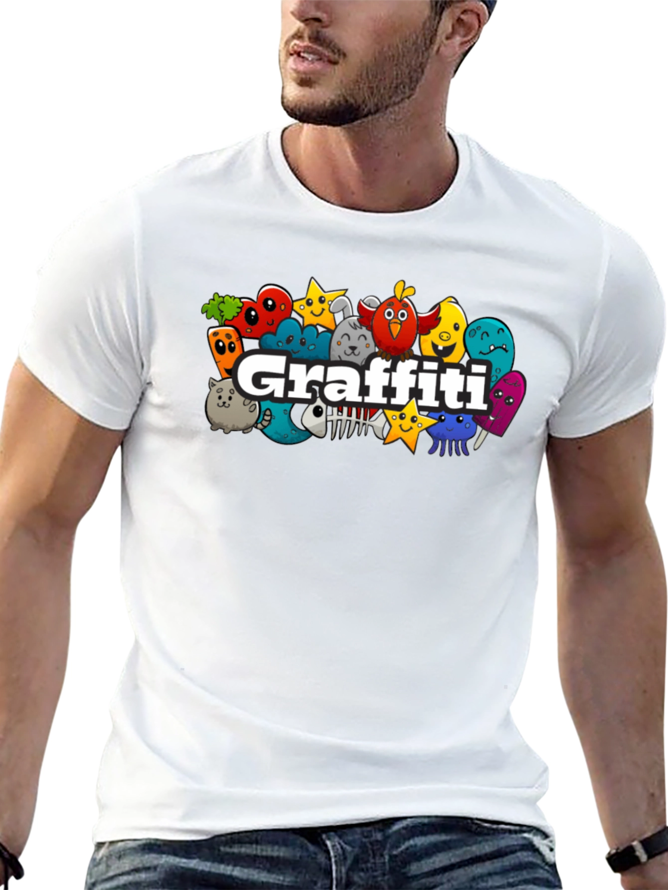 Graffiti Cartoon Graphic Black T-Shirt