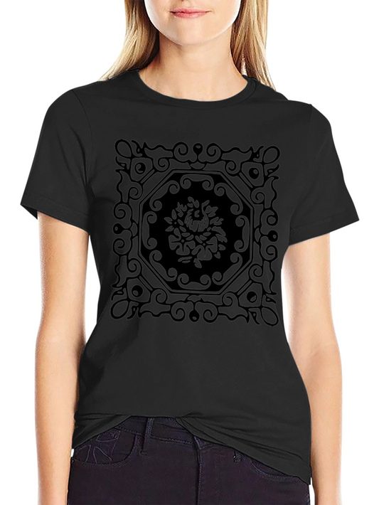 Elegant Black Floral Graphic Tee - Soft Comfort Fit