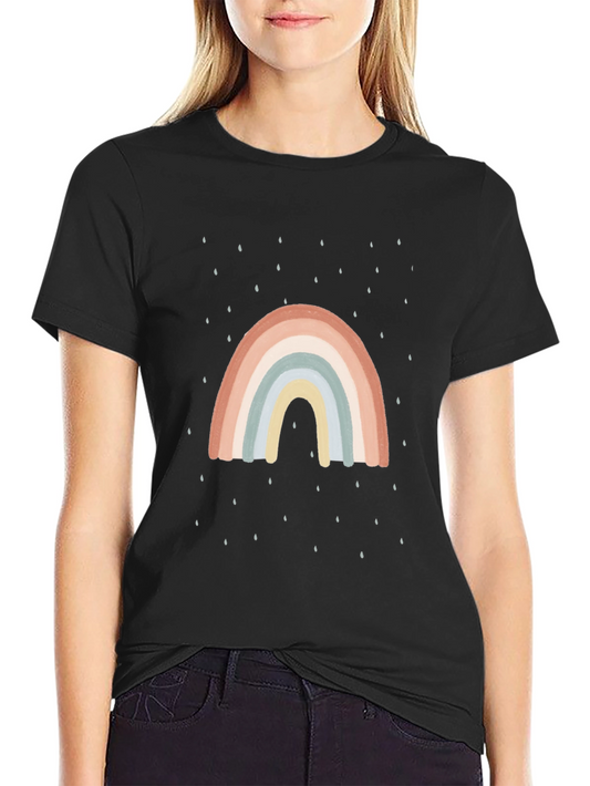 Retro Rainbow Rain Graphic Tee - Black Casual Shirt