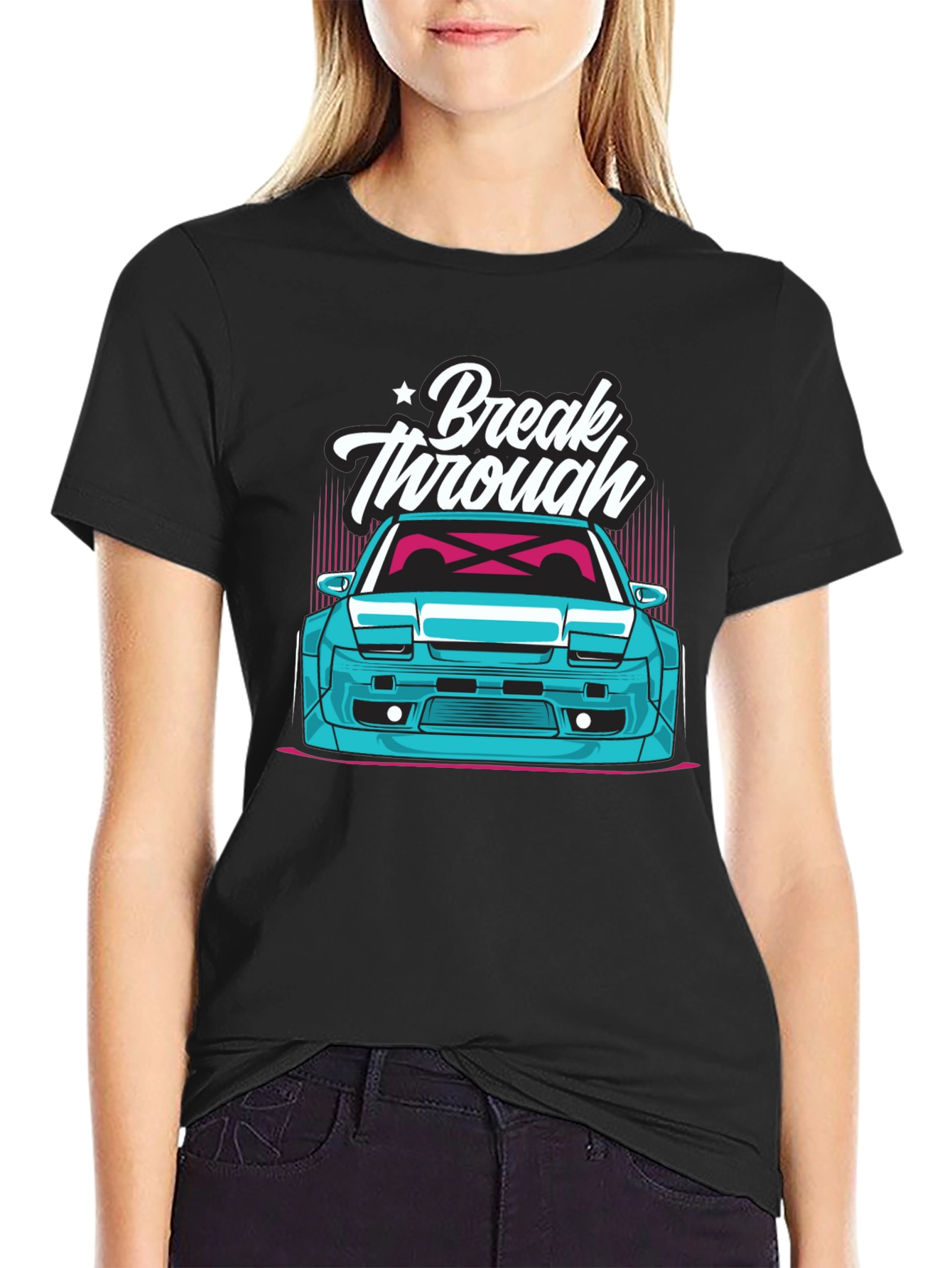 Break Through Car Graphic Tee - Stylish Black T-Shirt