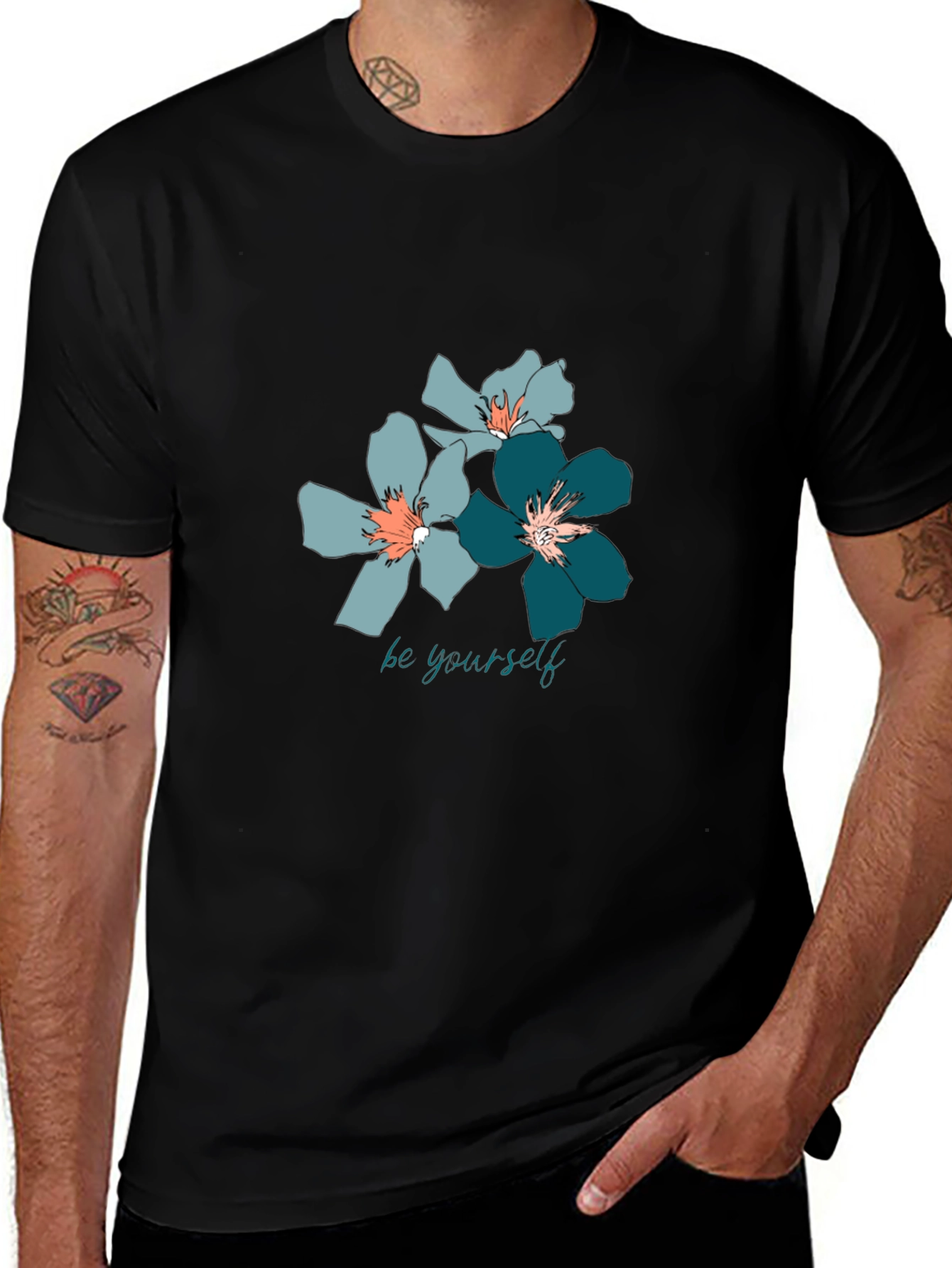 Floral Print T-Shirt - Be Yourself