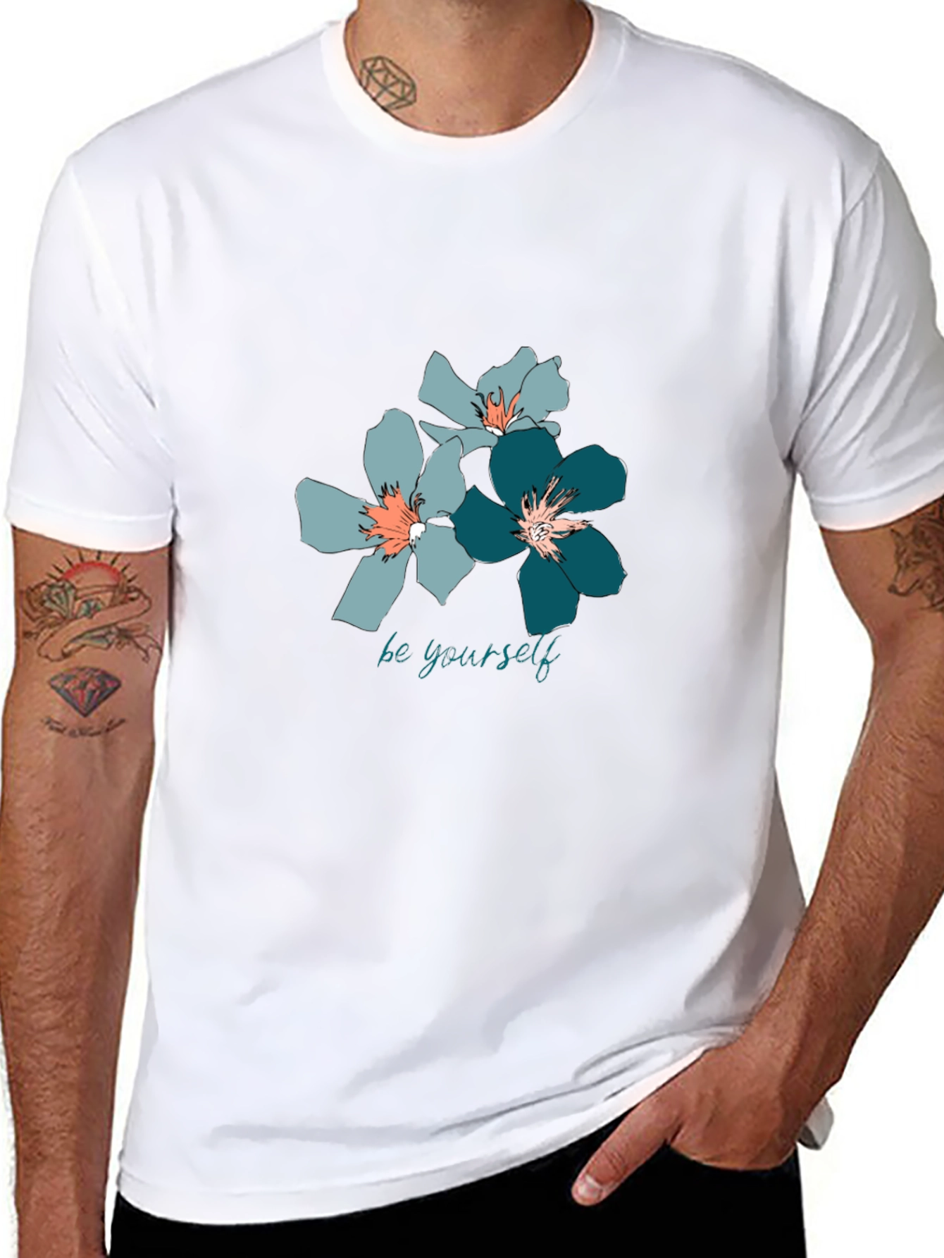 Floral Print T-Shirt - Be Yourself