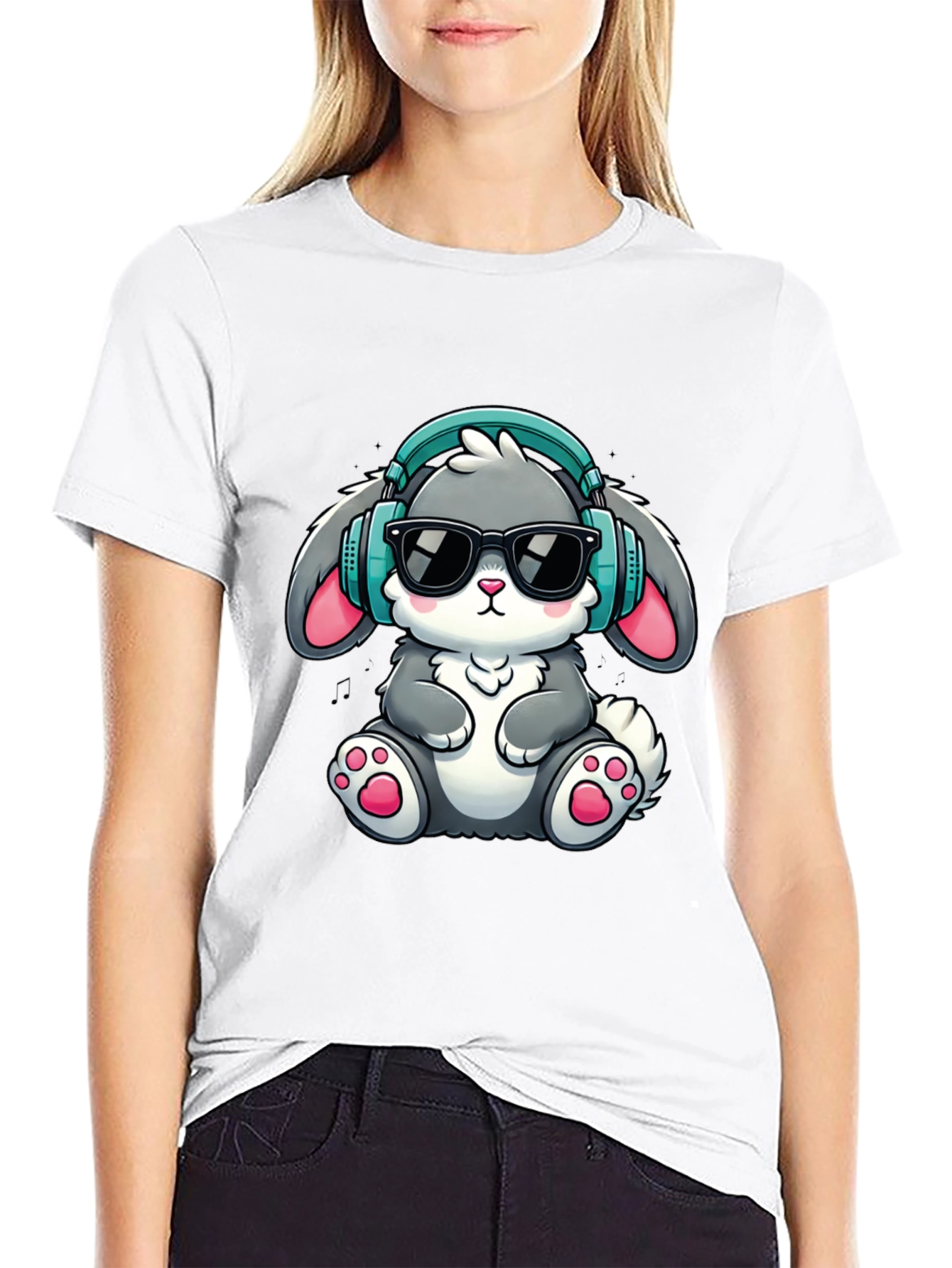 Bunny DJ T-Shirt: Cute Cartoon Rabbit with Headphones