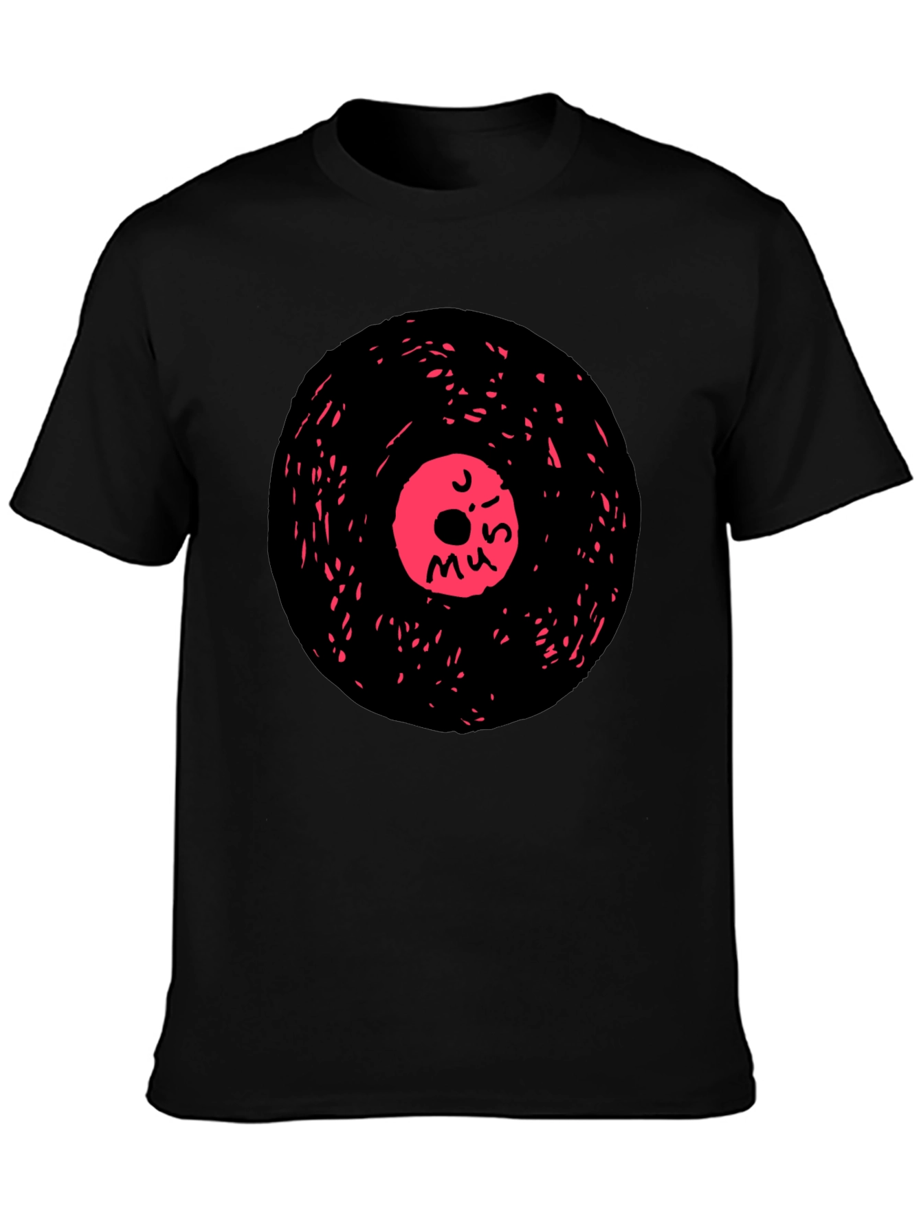 Retro Music Vinyl Graphic Tee - Casual Black T-Shirt