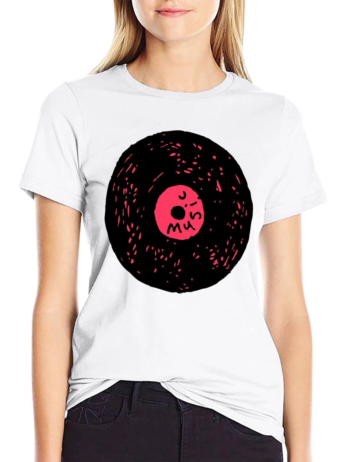 Retro Music Vinyl Graphic Tee - Casual Black T-Shirt