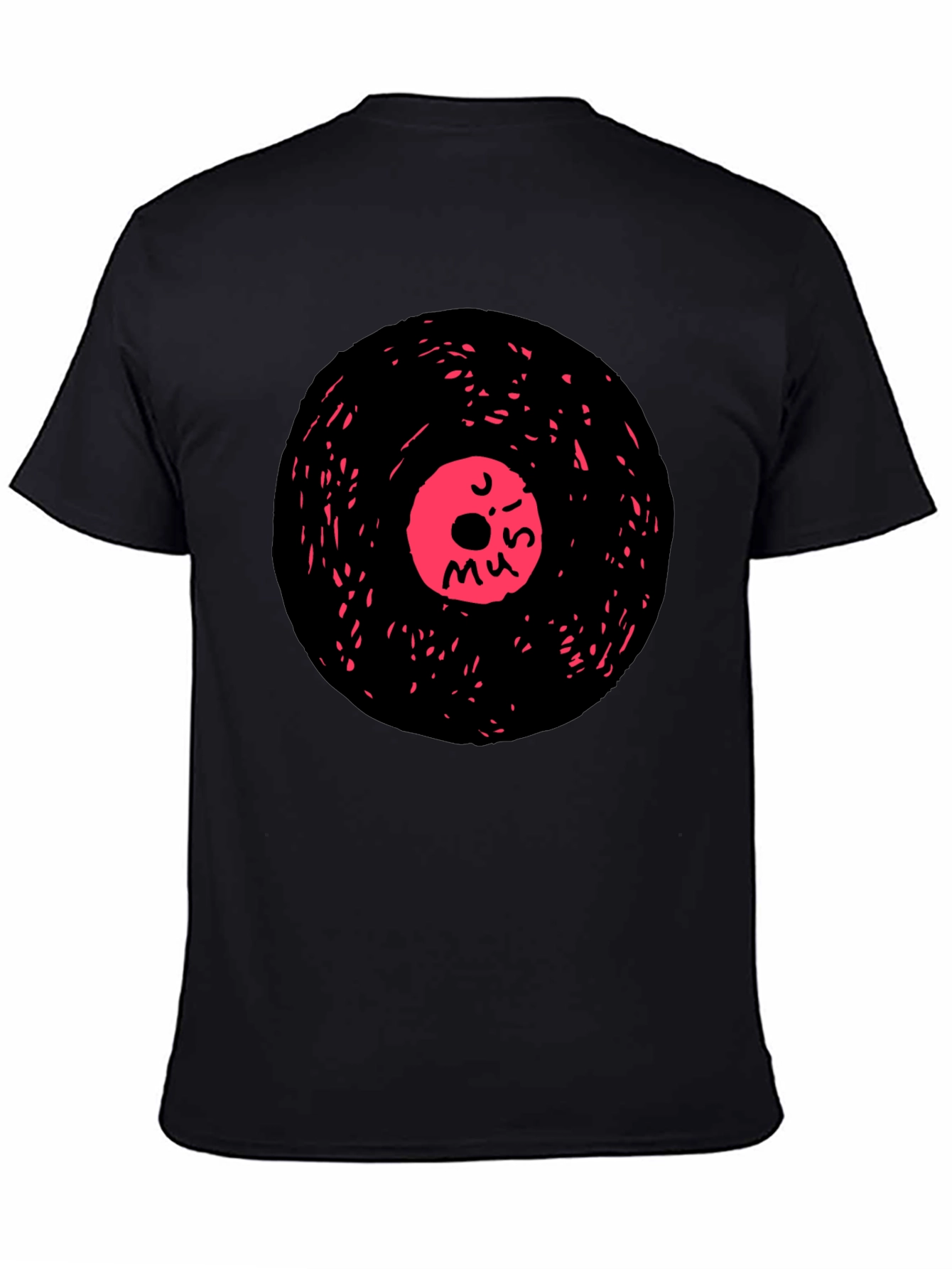 Retro Music Vinyl Graphic Tee - Casual Black T-Shirt