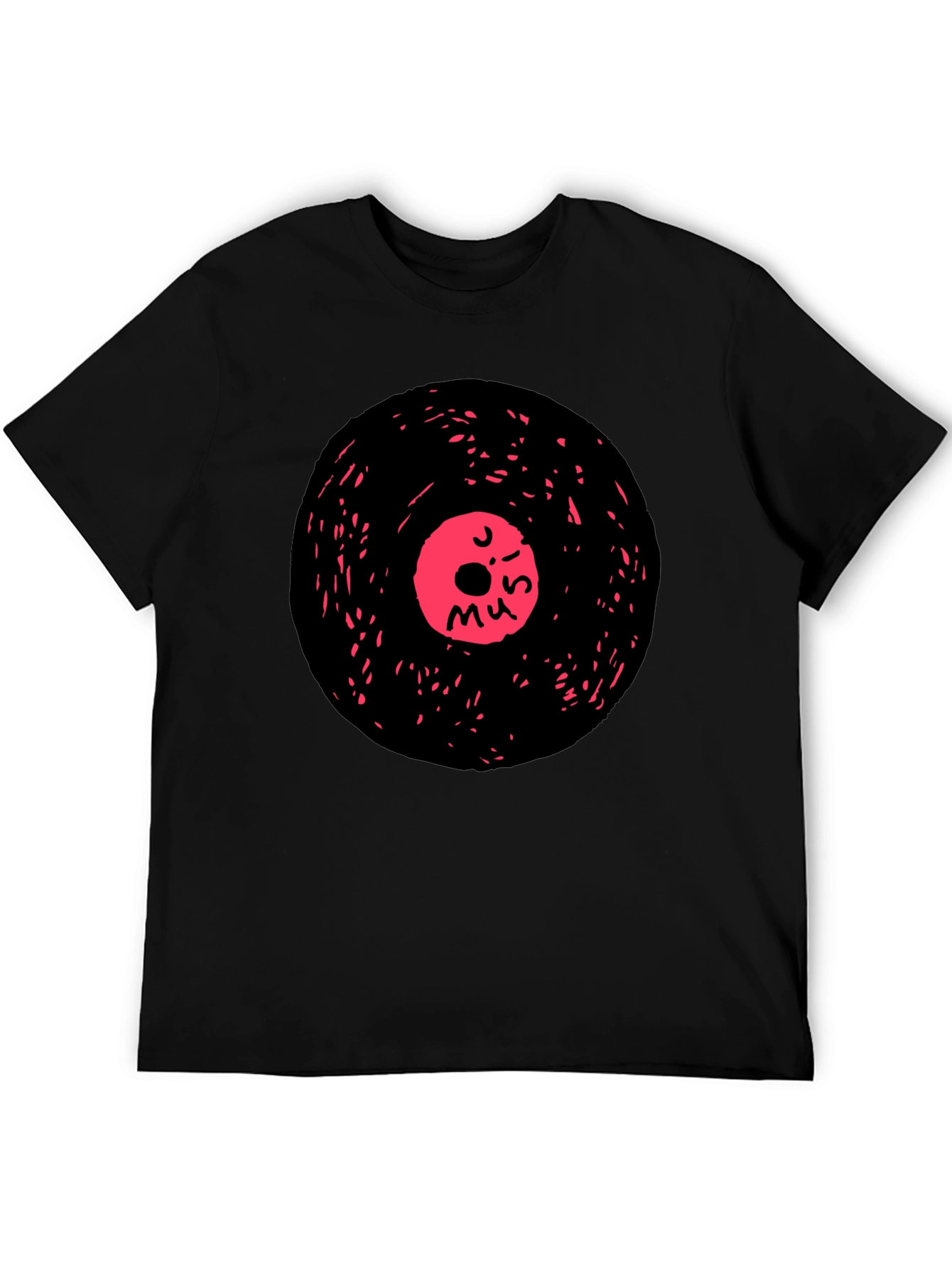Retro Music Vinyl Graphic Tee - Casual Black T-Shirt