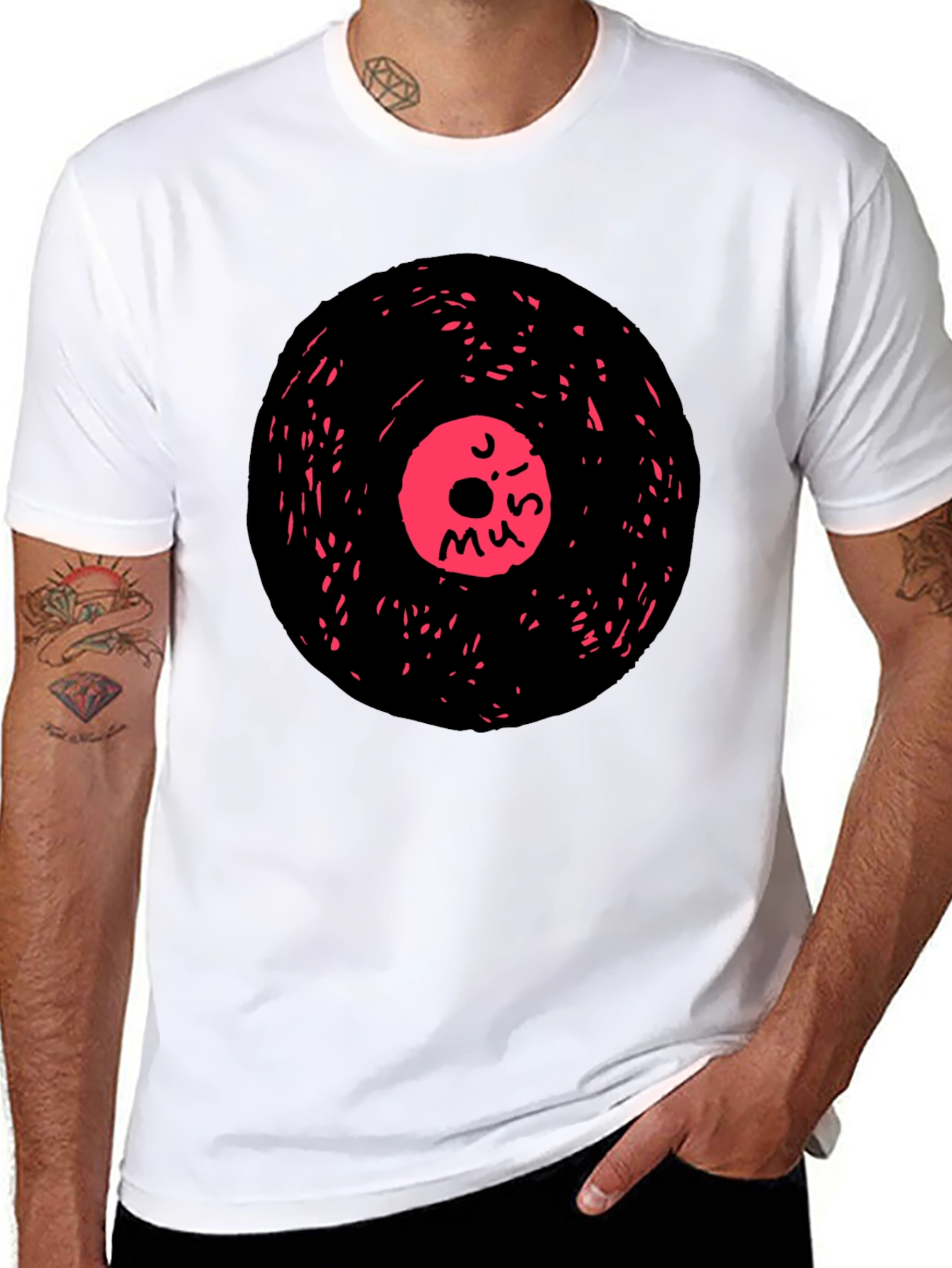 Retro Music Vinyl Graphic Tee - Casual Black T-Shirt