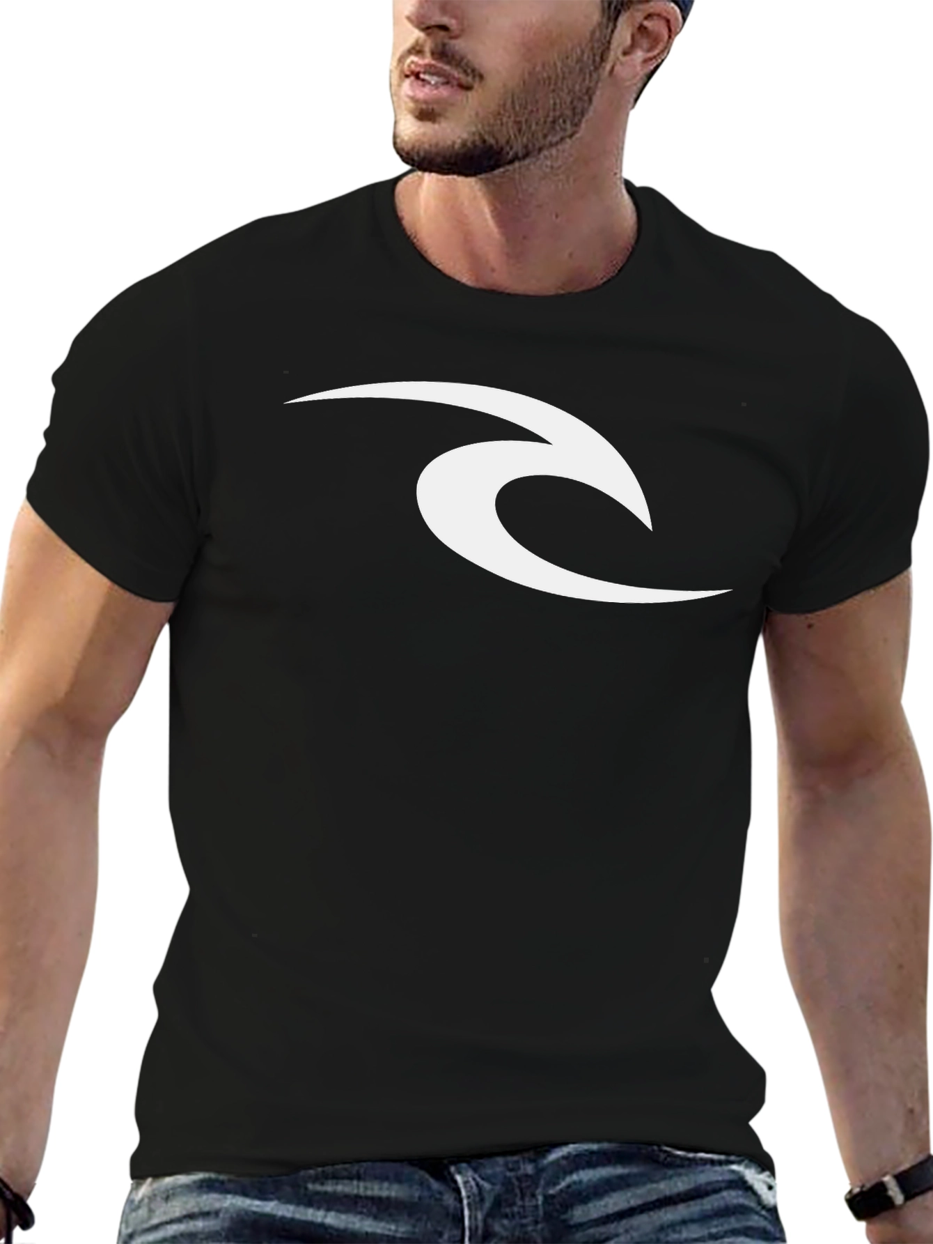 Mens Black Graphic Tee - Iconic Wave Logo