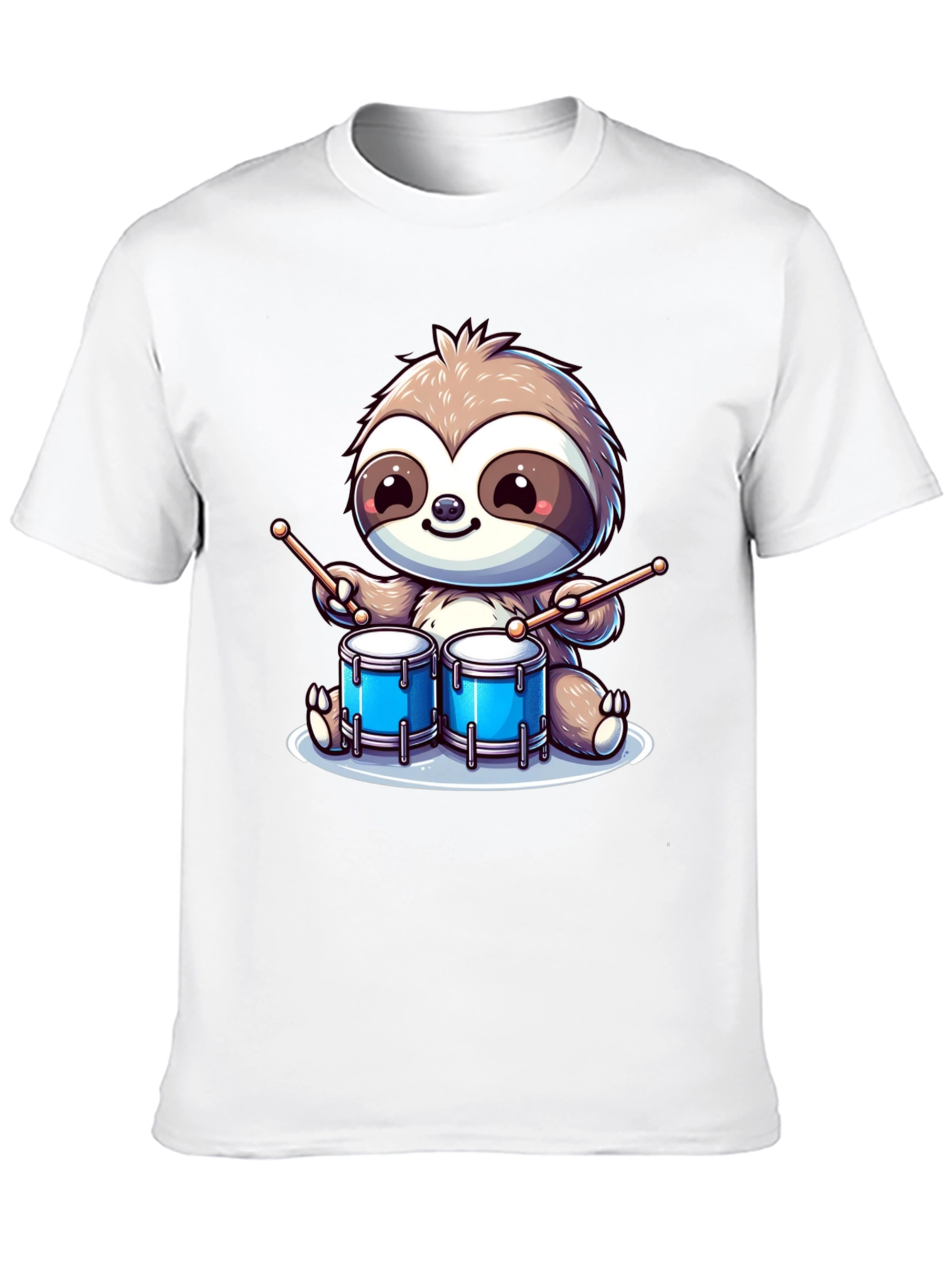 Sloth Drummer Graphic T-Shirt - Cool Cartoon Design