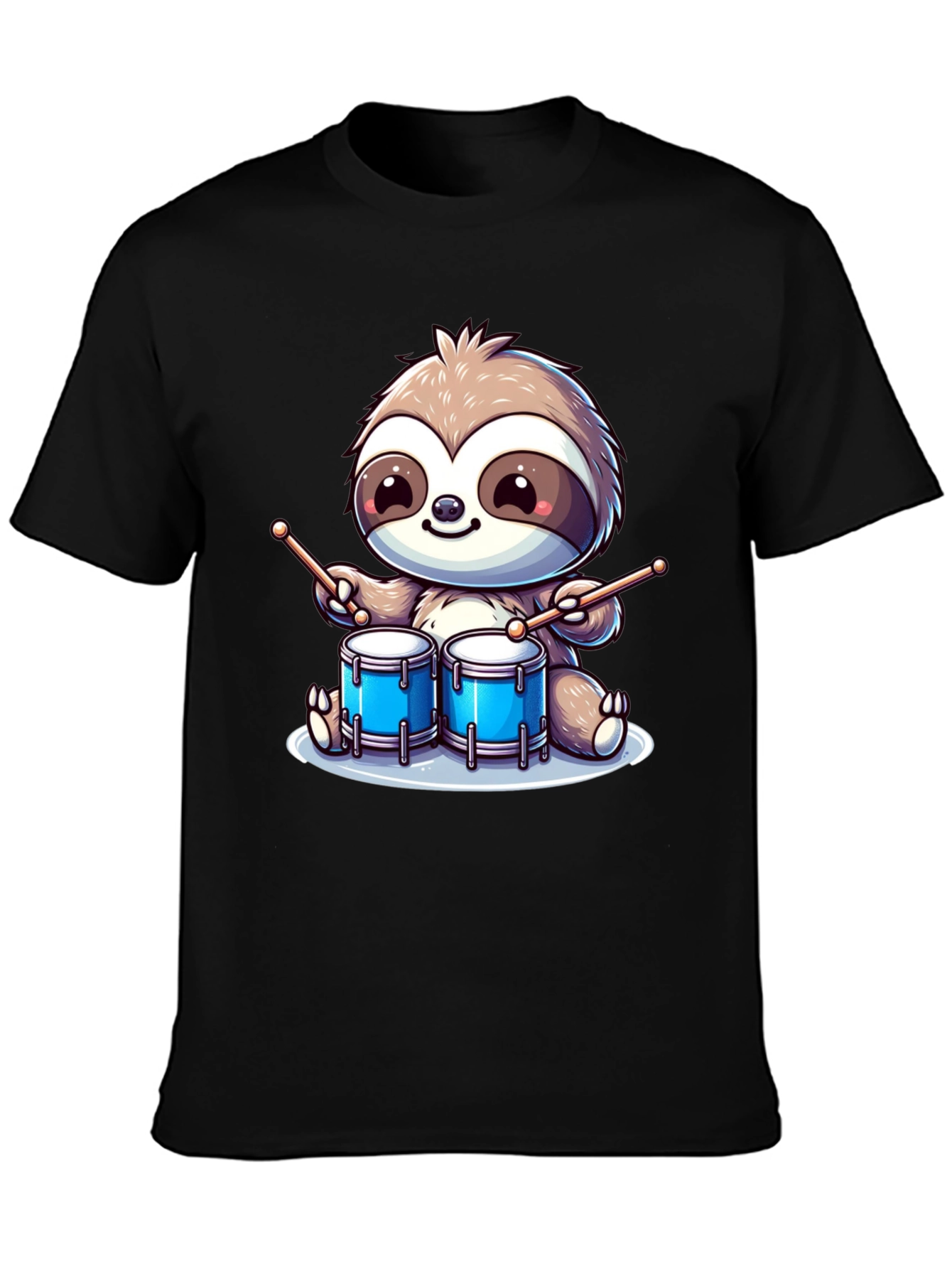 Sloth Drummer Graphic T-Shirt - Cool Cartoon Design