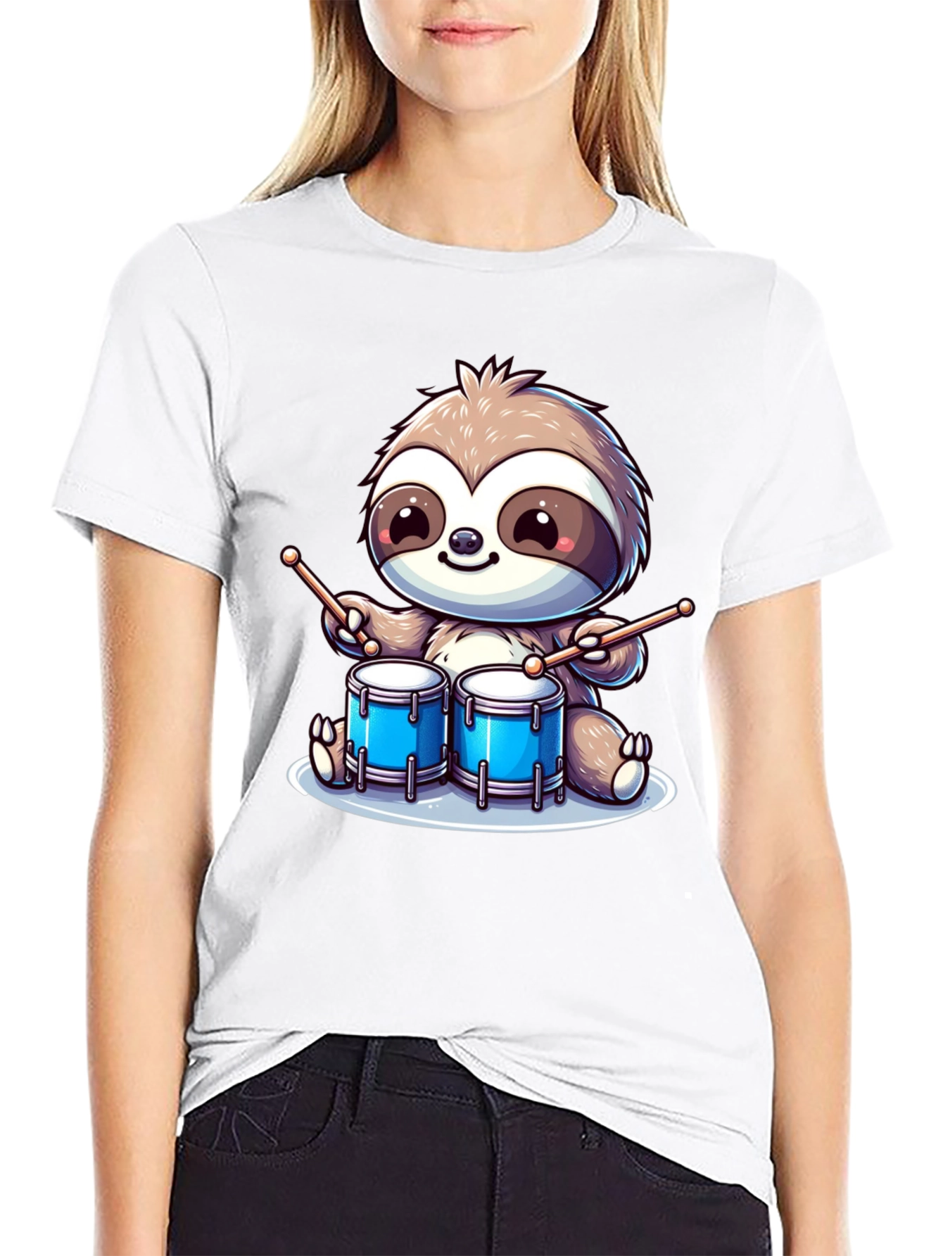 Sloth Drummer Graphic T-Shirt - Cool Cartoon Design