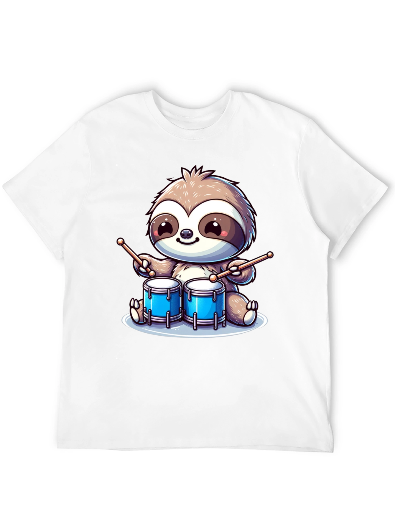 Sloth Drummer Graphic T-Shirt - Cool Cartoon Design
