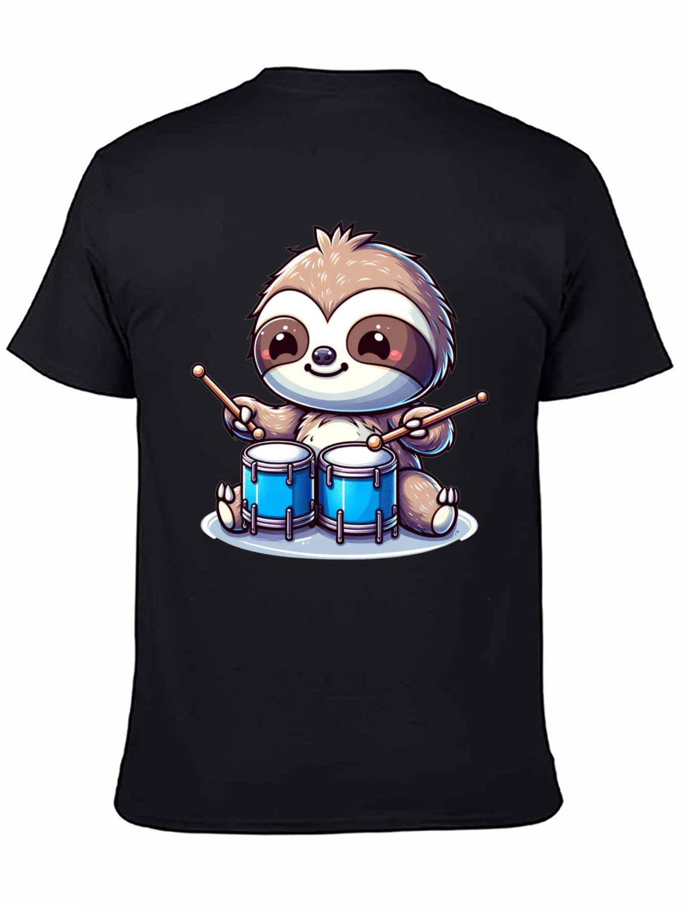 Sloth Drummer Graphic T-Shirt - Cool Cartoon Design