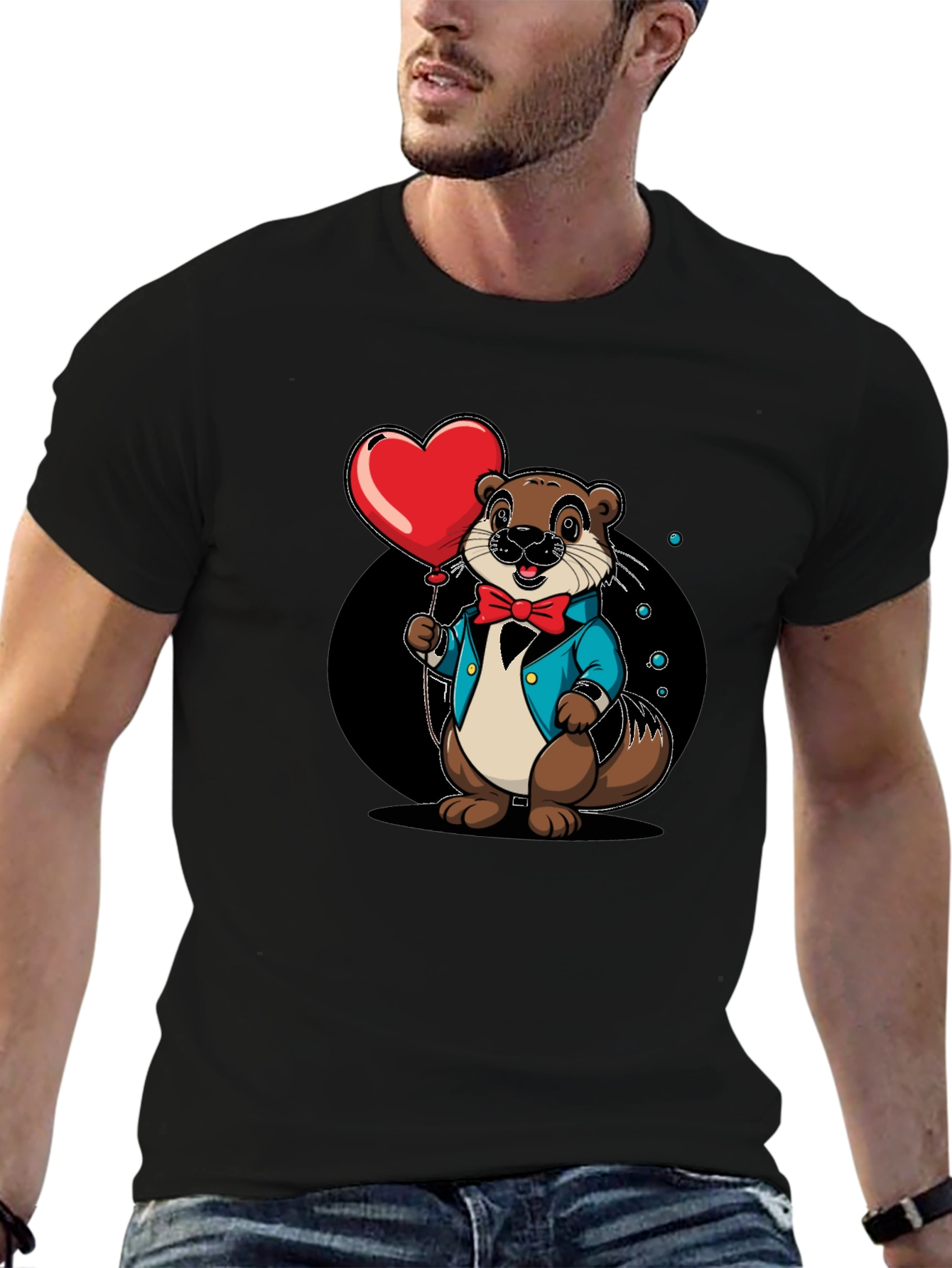Otter with Heart Balloon Graphic Tee