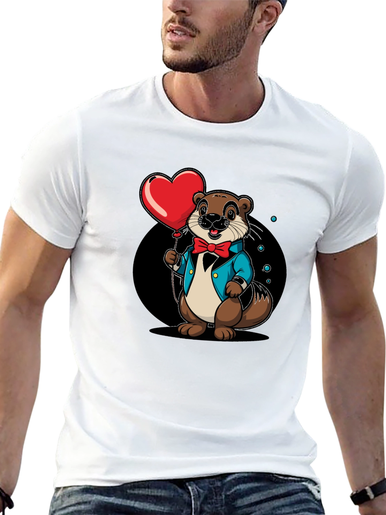 Otter with Heart Balloon Graphic Tee