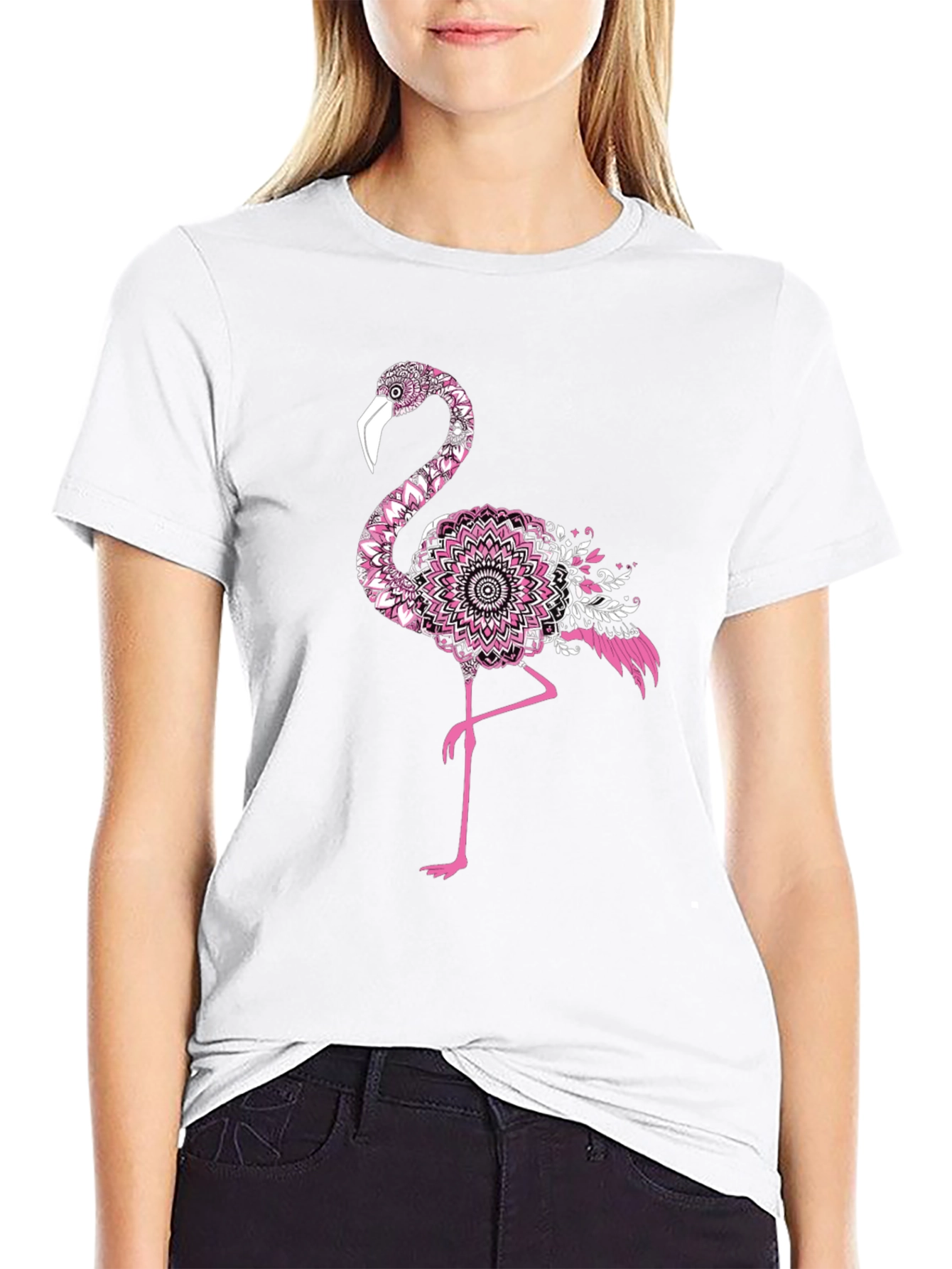 Black Flamingo Mandala Graphic Tee