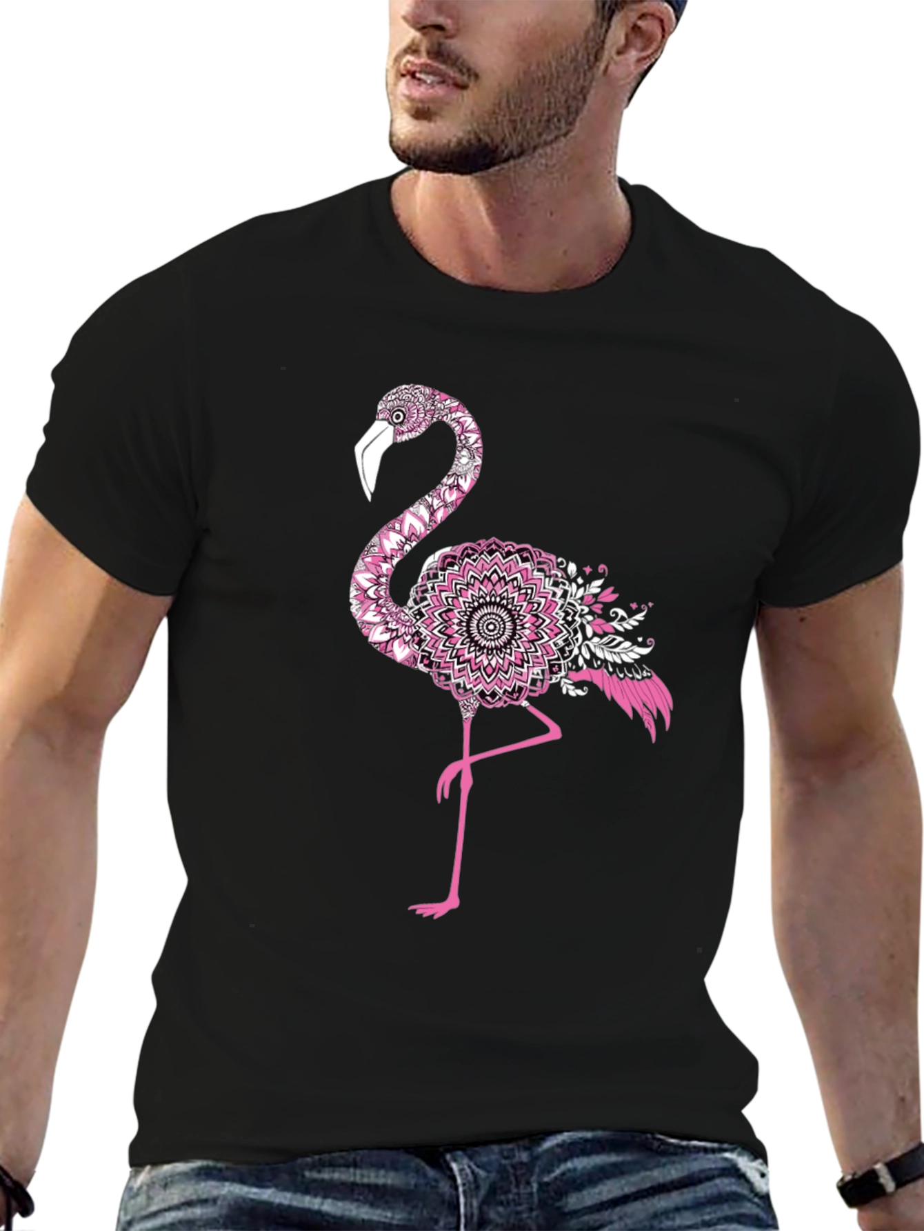 Black Flamingo Mandala Graphic Tee