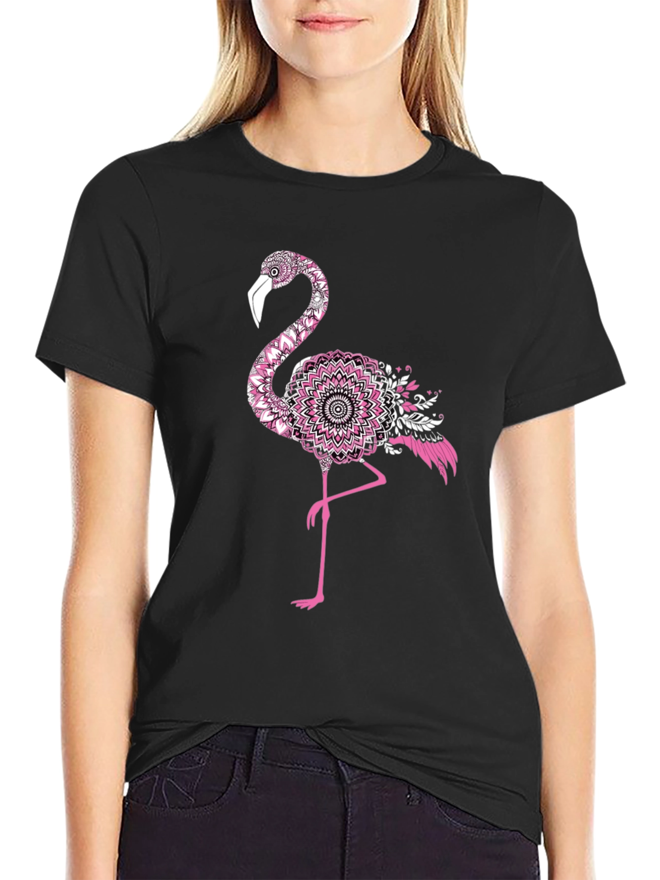 Black Flamingo Mandala Graphic Tee