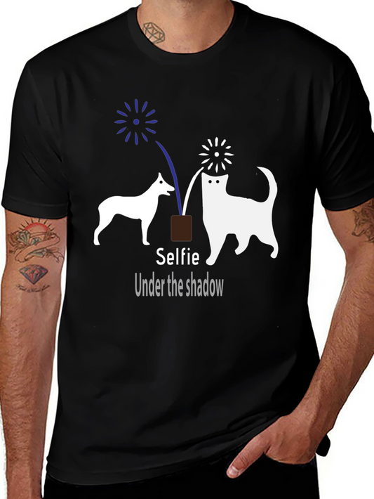 Selfie Under Shadow T-Shirt - Cat & Dog Fireworks