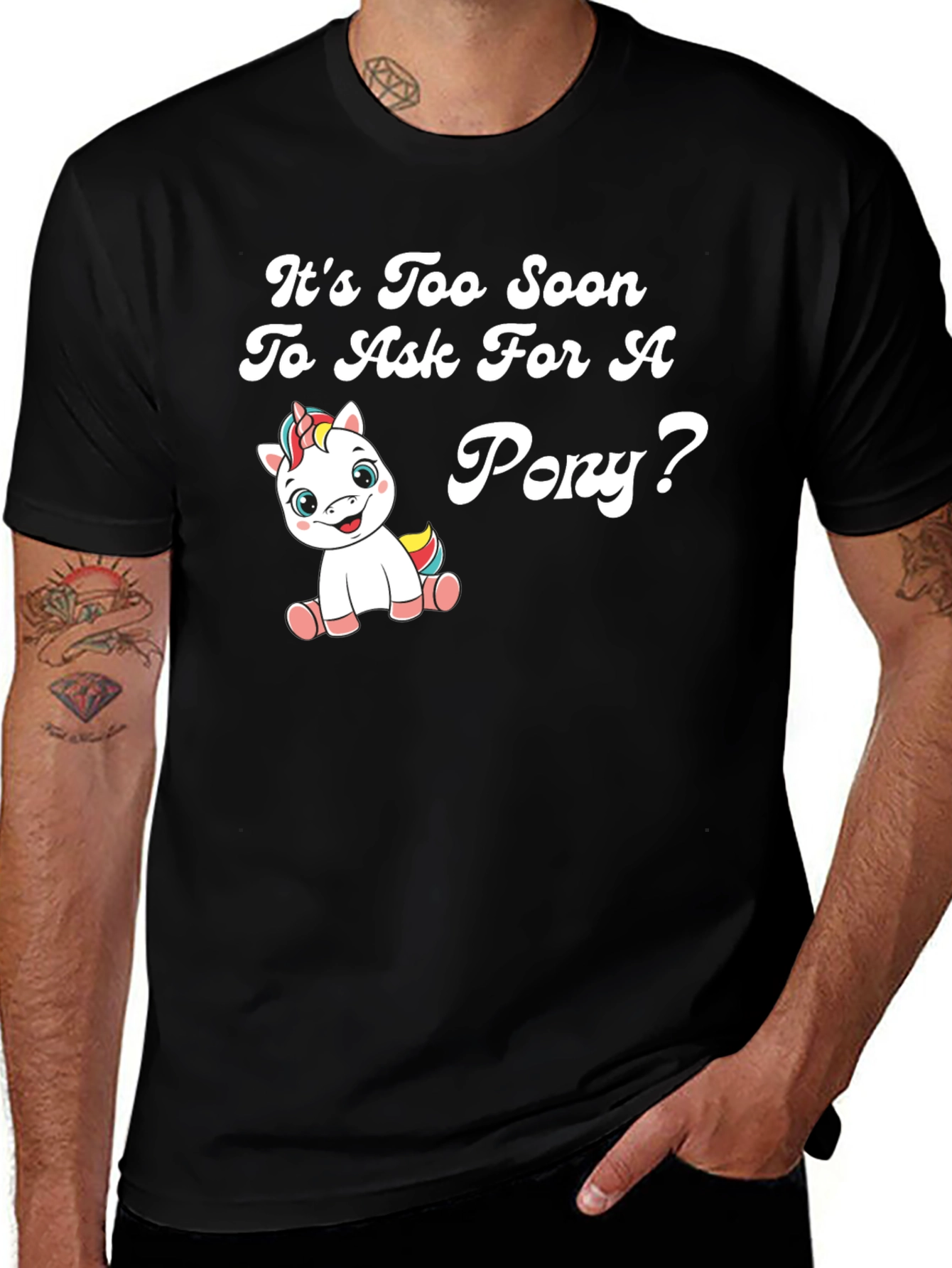 Funny Pony Graphic Black T-Shirt