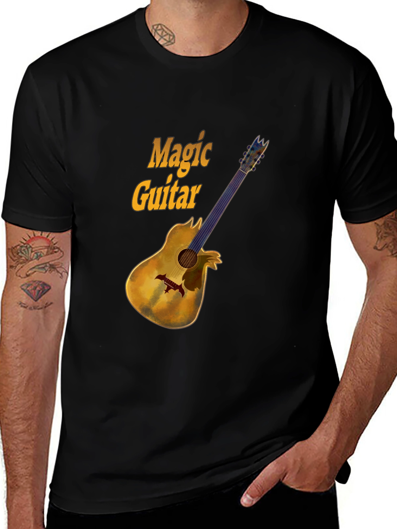 Magic Guitar Graphic Black T-Shirt