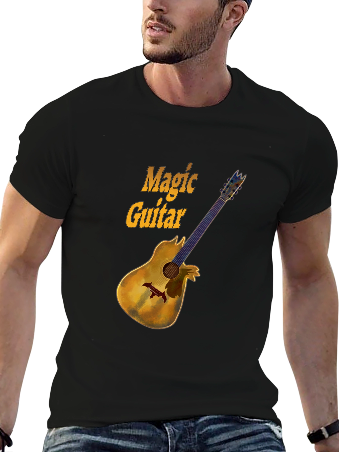 Magic Guitar Graphic Black T-Shirt