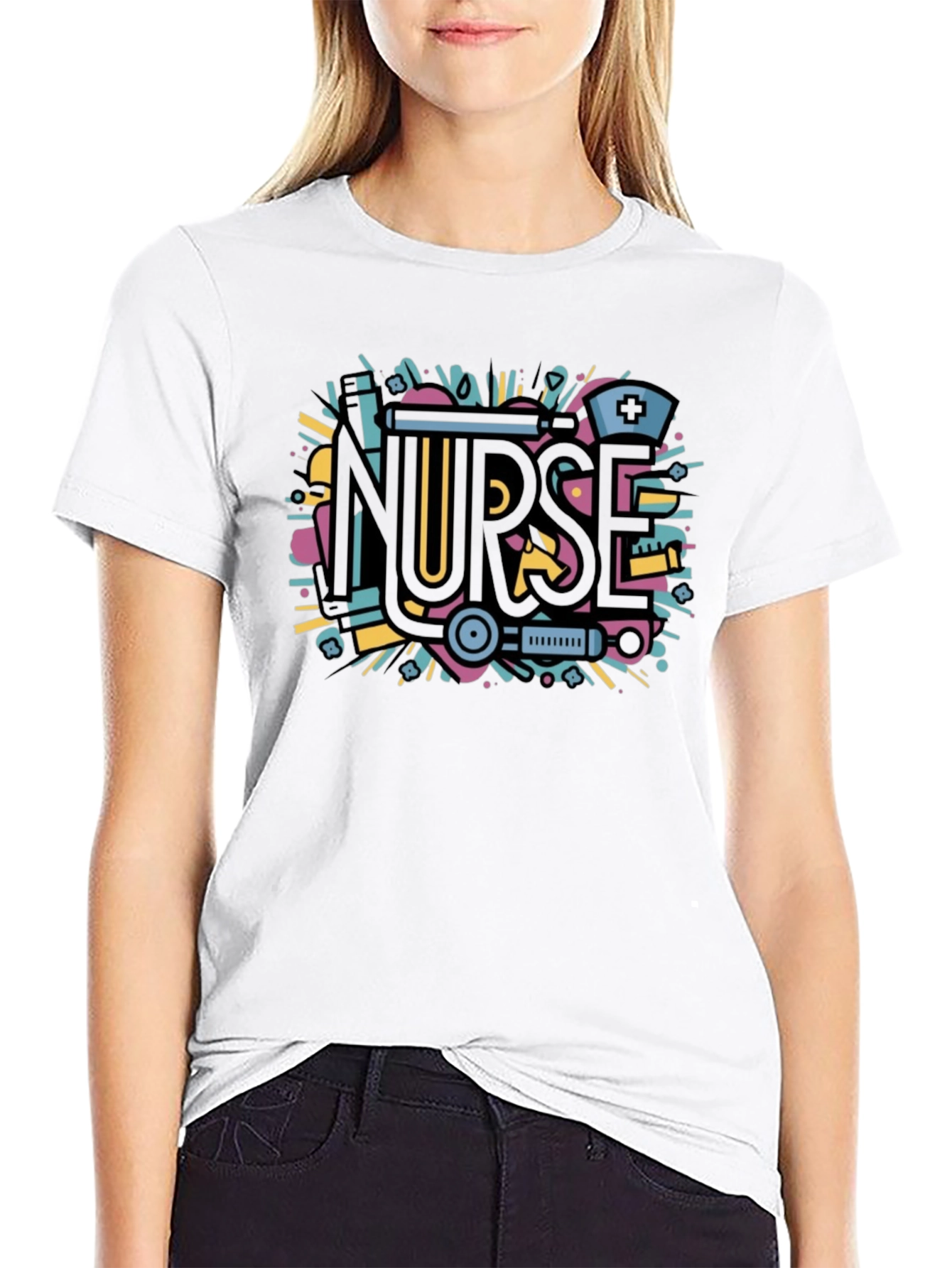 Nurse Graphic Tee - Black Cotton Blend Shirt