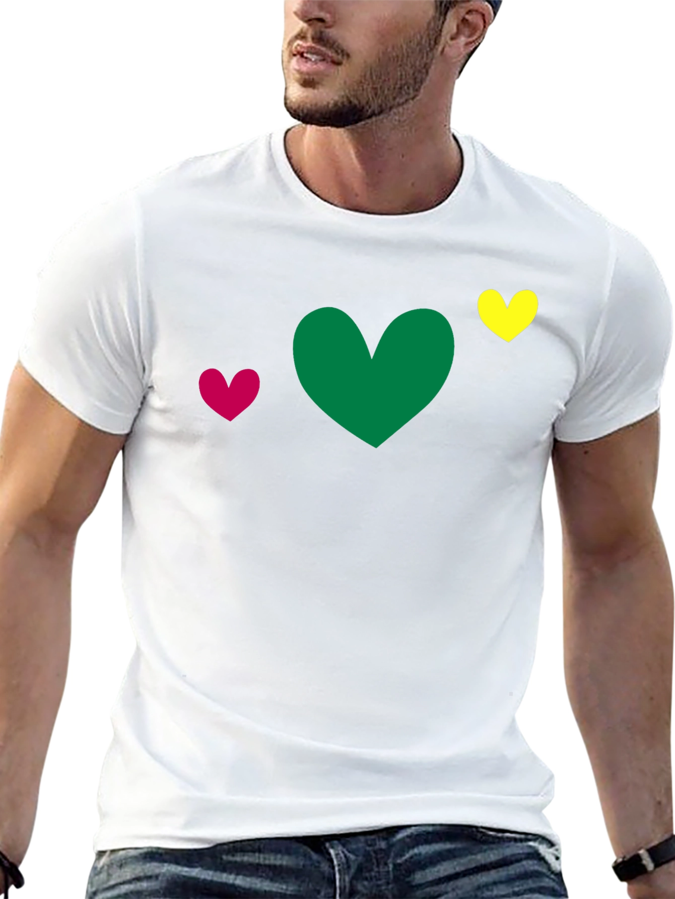 Heart Trio T-Shirt - Green Pink Yellow Hearts