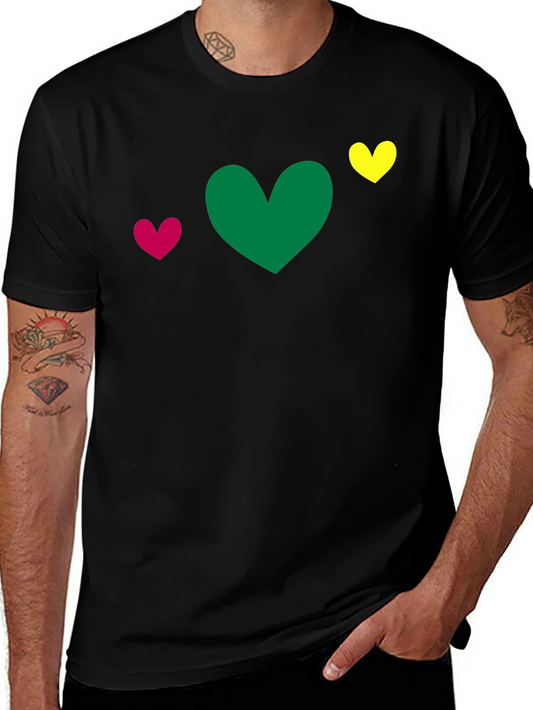 Heart Trio T-Shirt - Green Pink Yellow Hearts