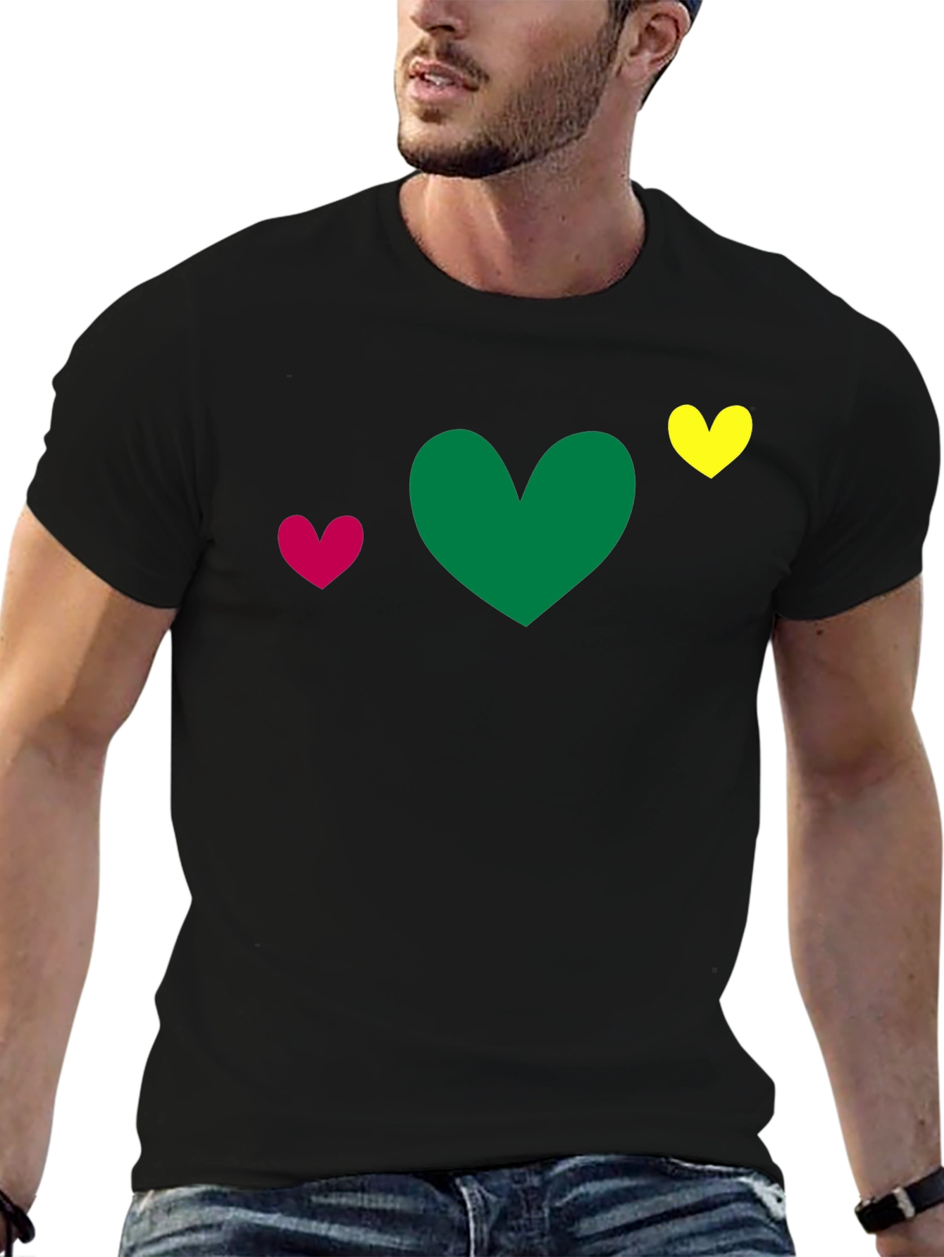 Heart Trio T-Shirt - Green Pink Yellow Hearts