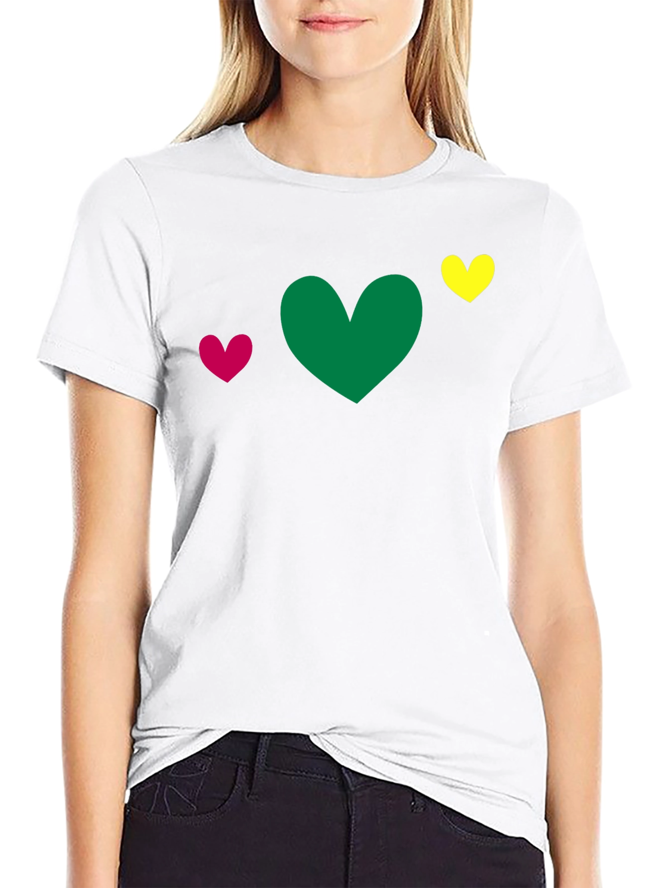 Heart Trio T-Shirt - Green Pink Yellow Hearts