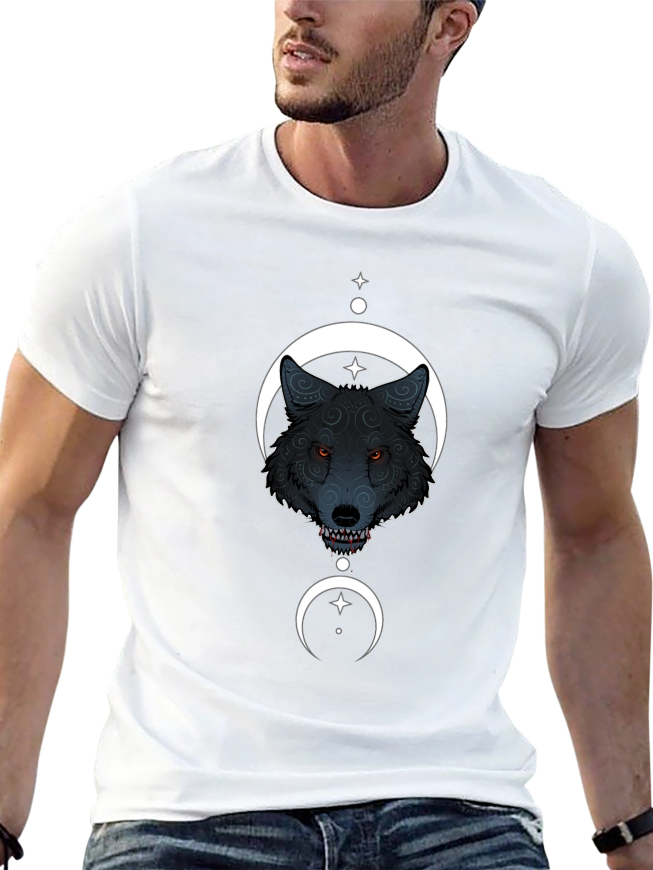 Wolf Moon Graphic Tee - Stylish Black Cotton T-Shirt