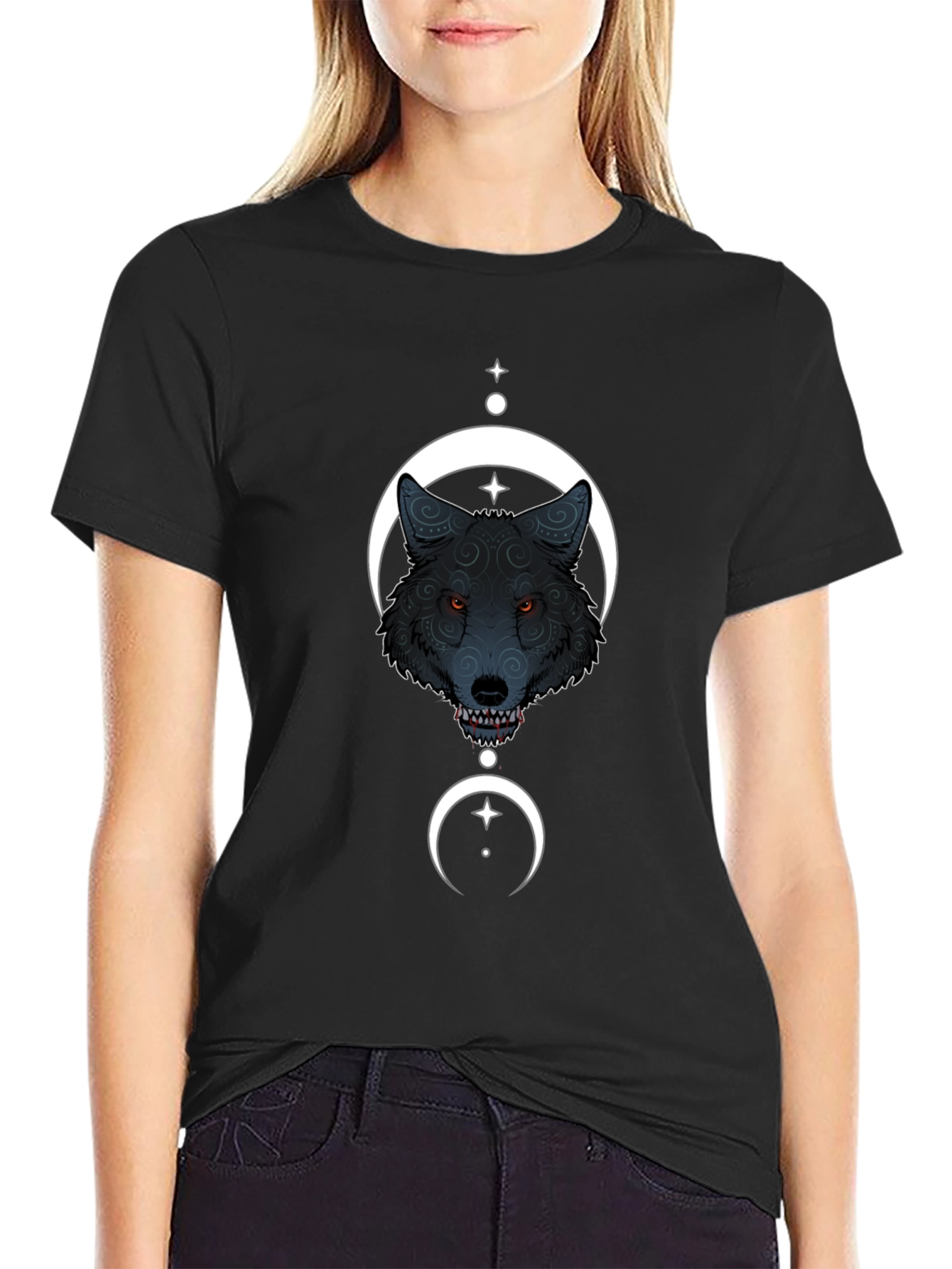 Wolf Moon Graphic Tee - Stylish Black Cotton T-Shirt