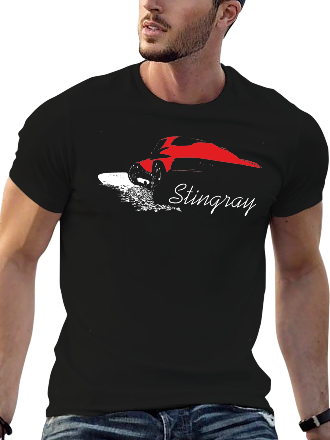 Stingray Graphic T-Shirt - Black Cotton Car Tee