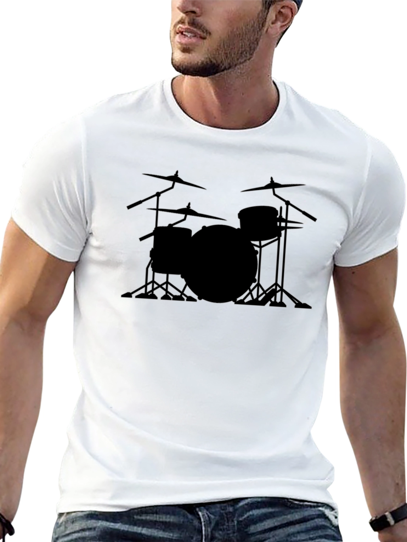 Drum Set Outline Black T-Shirt
