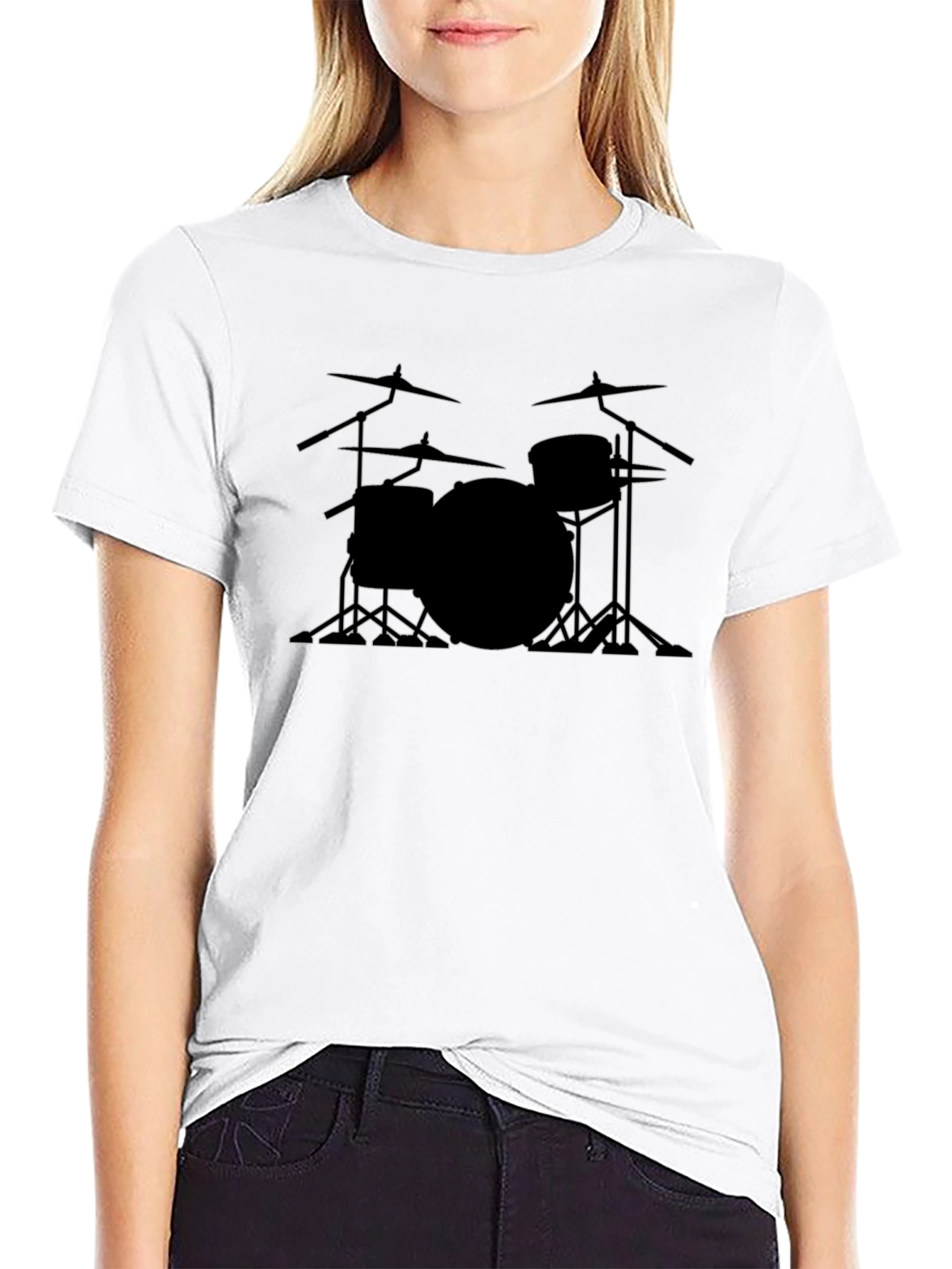 Drum Set Outline Black T-Shirt