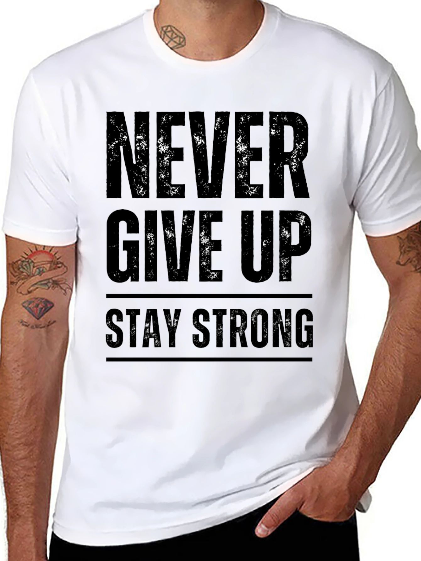 Inspirational Black Graphic T-Shirt: Never Give Up
