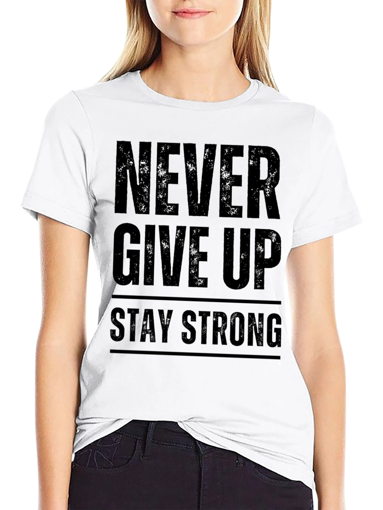 Inspirational Black Graphic T-Shirt: Never Give Up