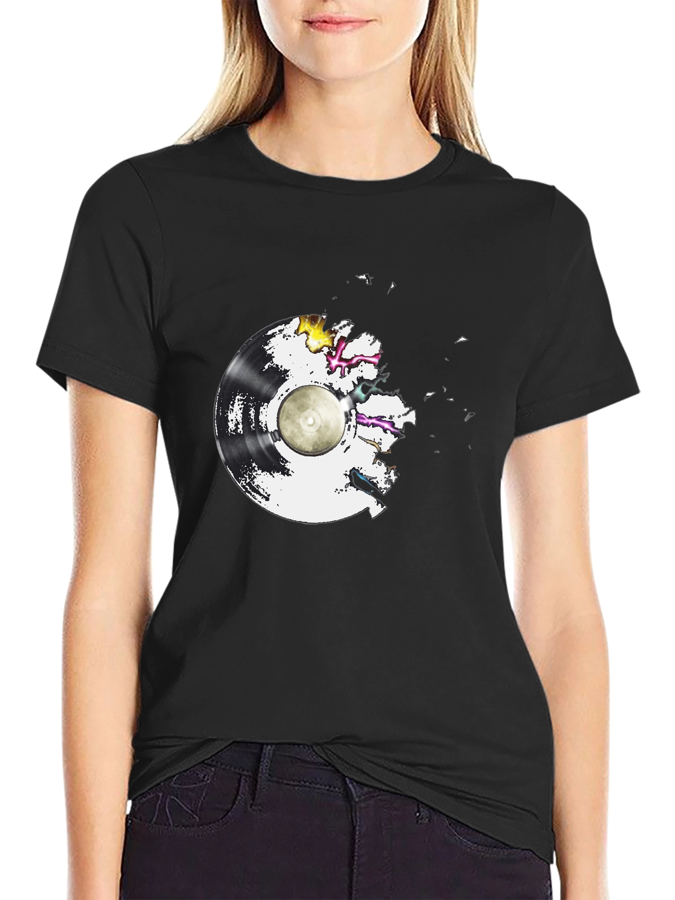 Vinyl Record Graphic Tee - Black