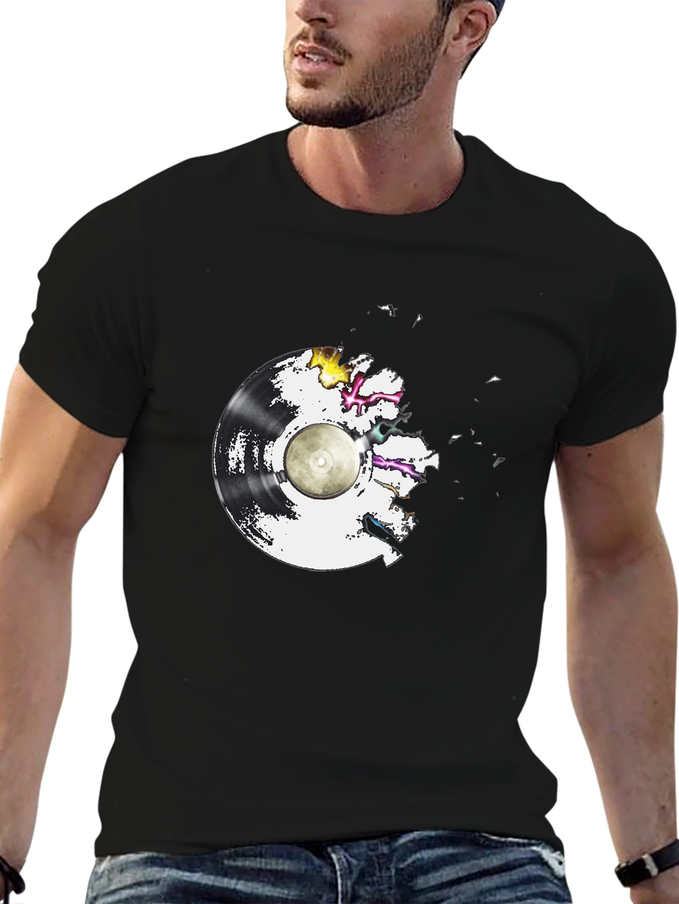Vinyl Record Graphic Tee - Black
