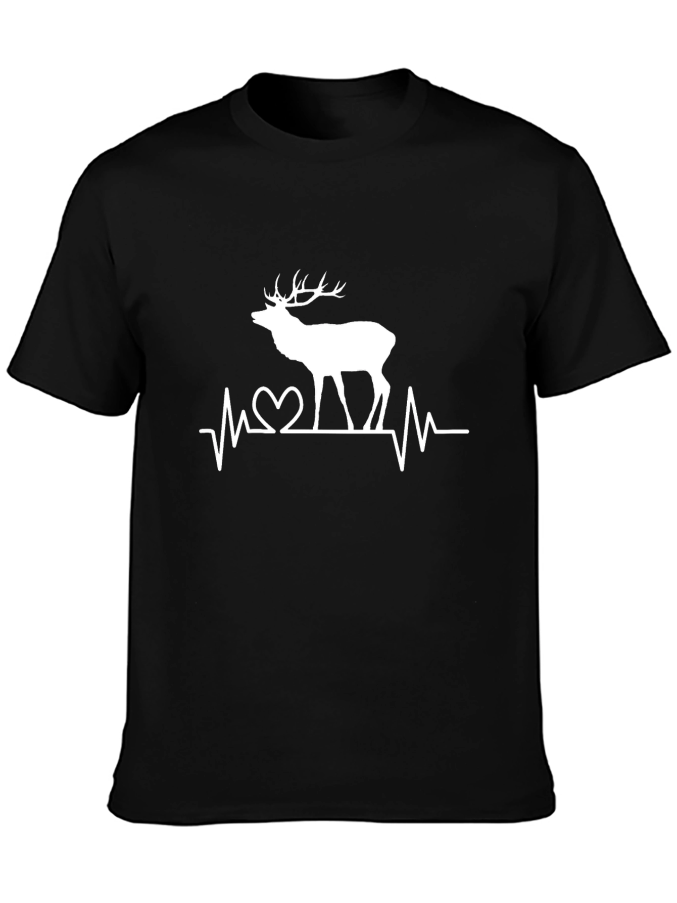 Deer Heartbeat Graphic Tee - Mens Black Cotton T-Shirt