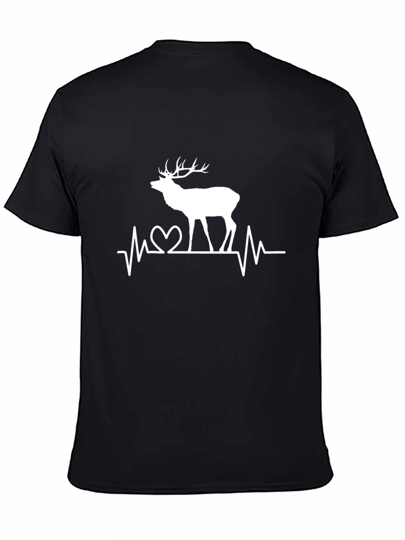 Deer Heartbeat Graphic Tee - Mens Black Cotton T-Shirt