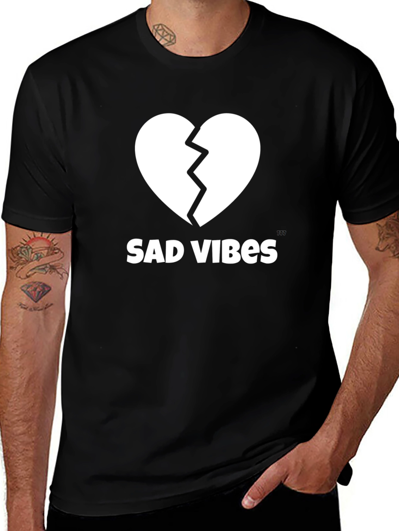 Sad Vibes Broken Heart Graphic Tee - Black