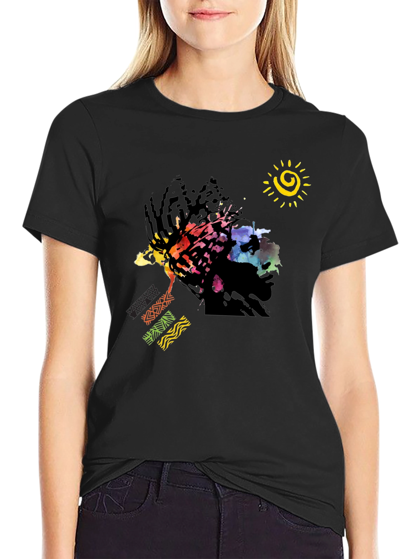 Abstract Afro Art Graphic T-Shirt - Black